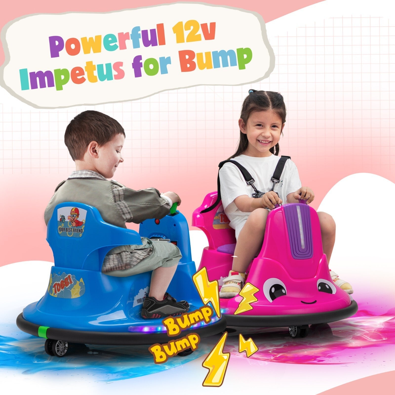 12V Electric Ride-On Bumper Car for Toddlers with 360-Degree Spin and Remote Control