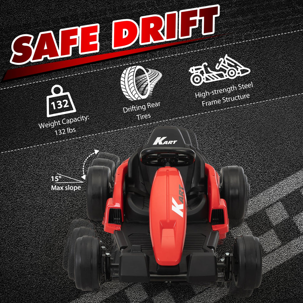 24V Kids Electric Drifting Go-Kart with Dual 85W Motors, 8mph Max Speed, and Built-in Music