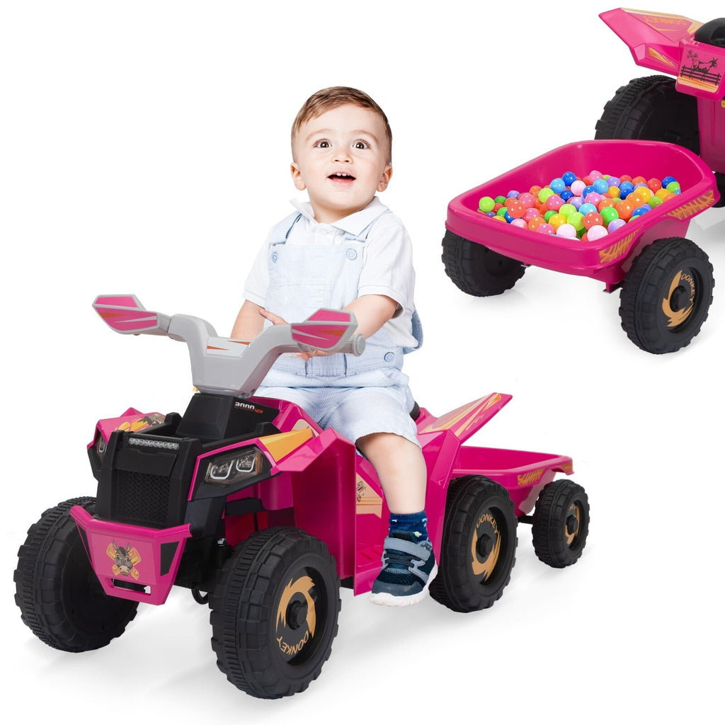 6V Kids Electric Ride-On ATV Tractor with 4 Wheels, Trailer, and Music