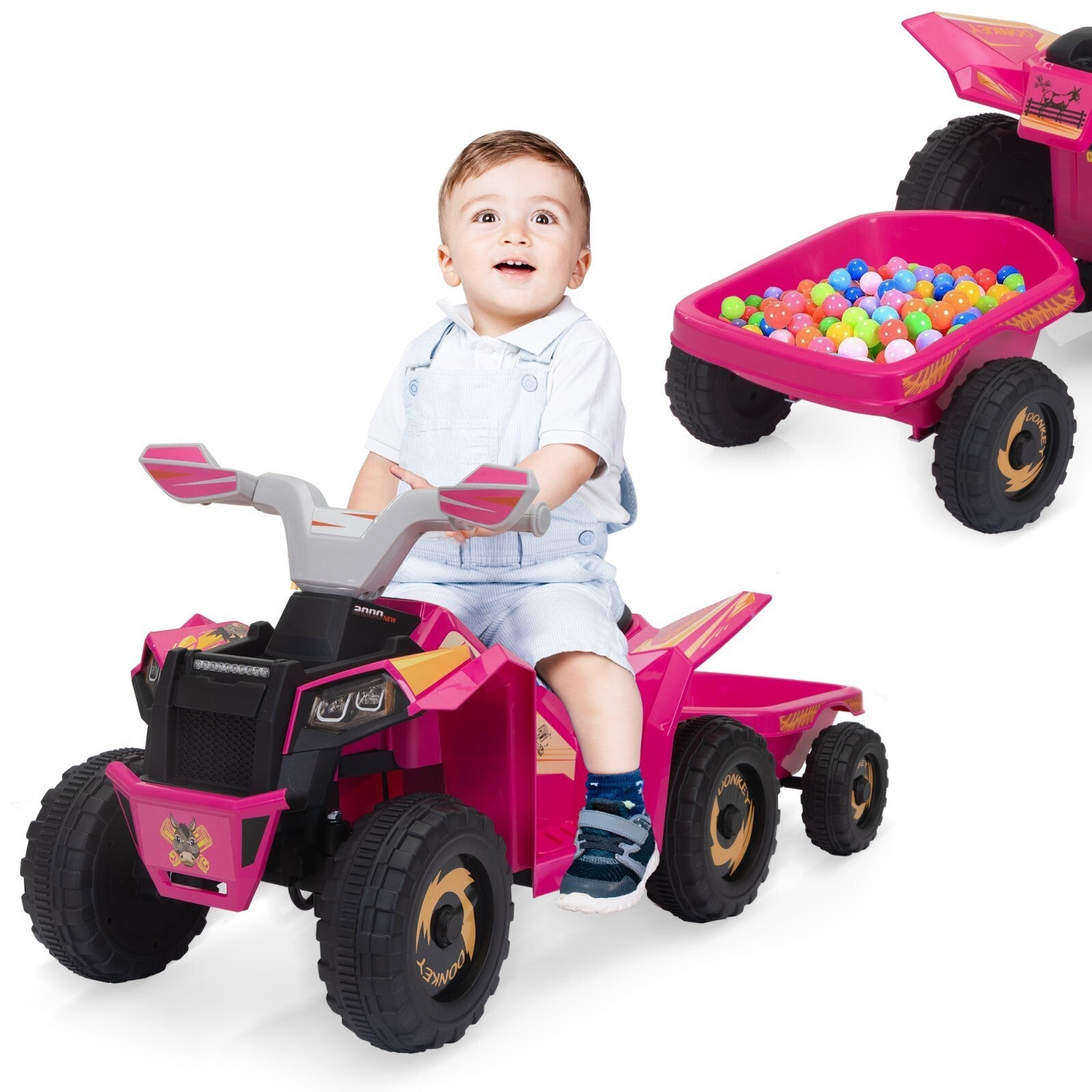6V Kids Electric Ride-On ATV Tractor with 4 Wheels, Trailer, and Music