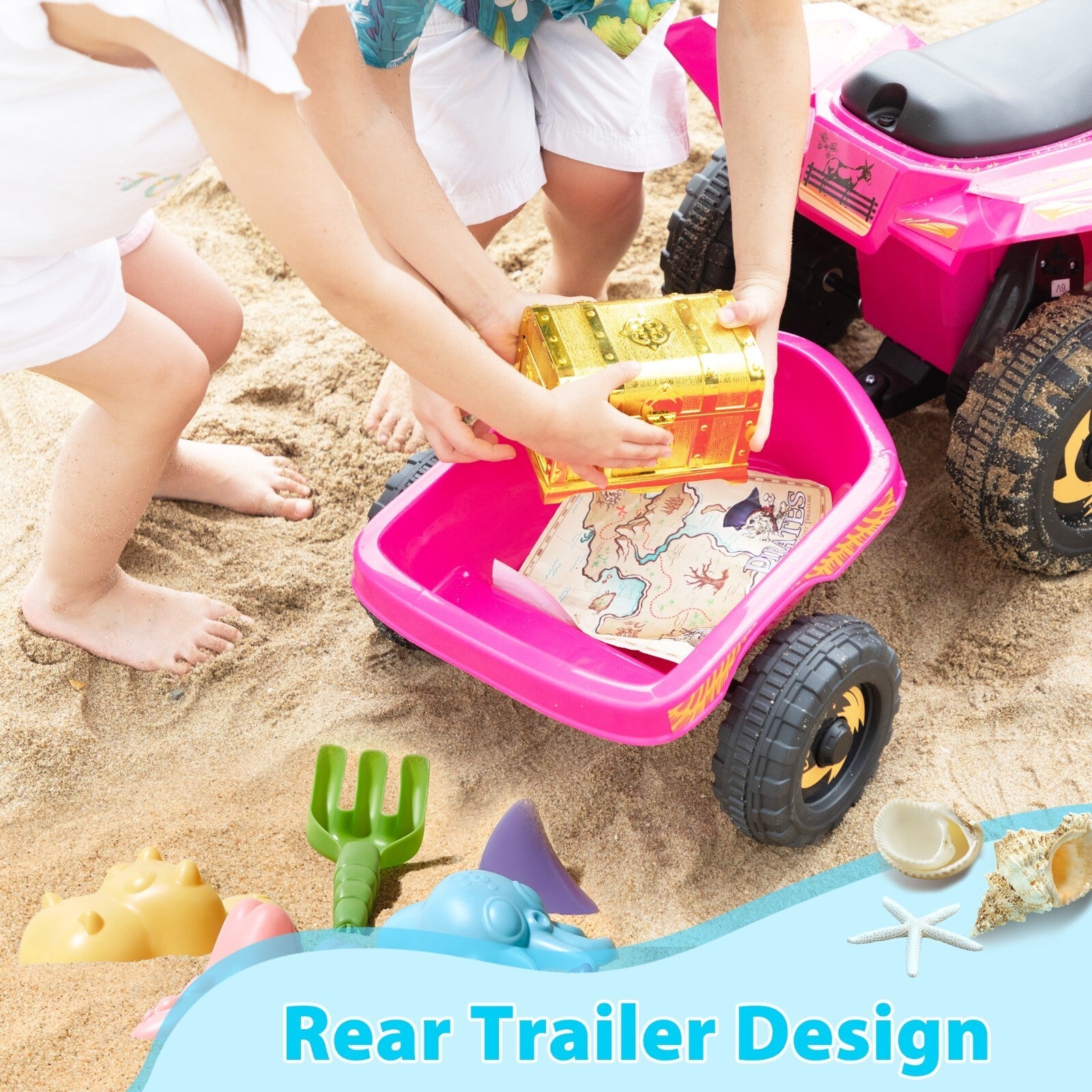6V Kids Electric Ride-On ATV Tractor with 4 Wheels, Trailer, and Music