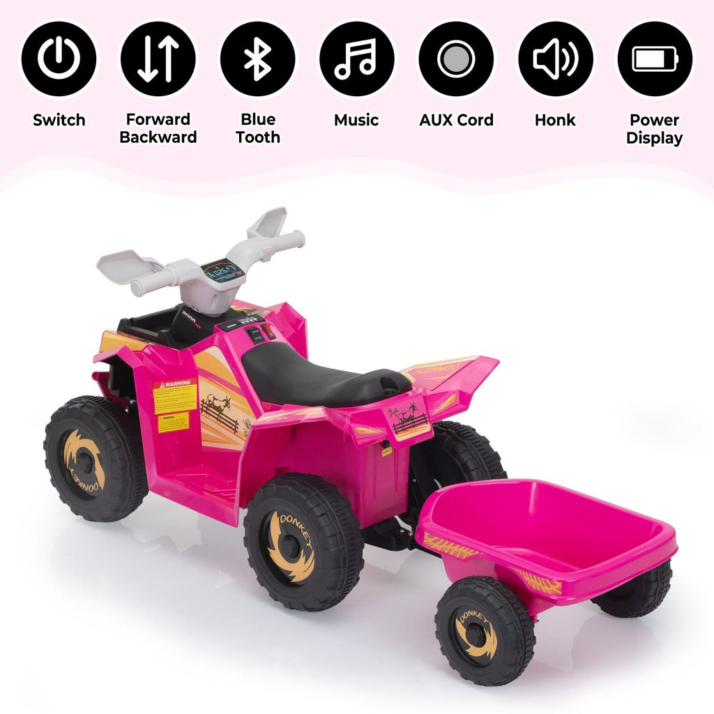 6V Kids Electric Ride-On ATV Tractor with 4 Wheels, Trailer, and Music