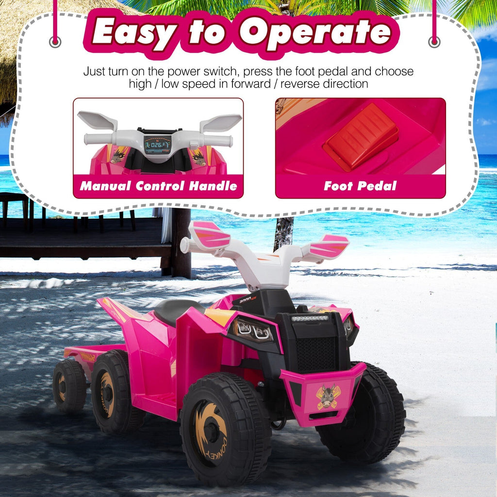 6V Electric Ride-On Quad Bike with Trailer for Toddlers Ages 3-6
