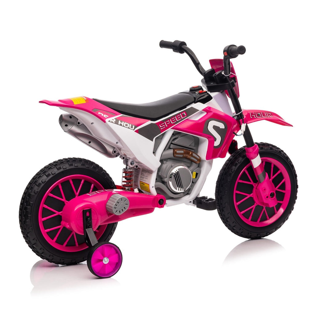 Electric 12V Kids Ride-On Dirt Bike Motorcycle with Training Wheels and 2 Speeds