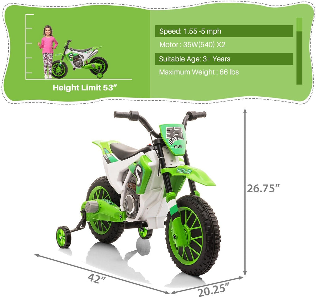 TOBBI Kids Electric Motorbike with Training Wheels - All-in-One Kid-Powered Ride