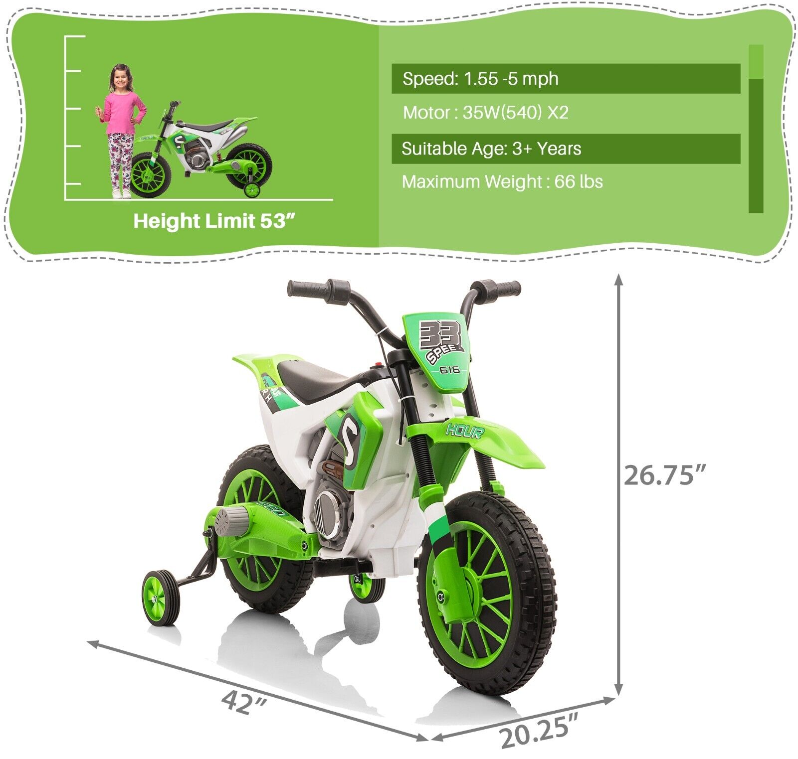 TOBBI Kids Electric Motorbike with Training Wheels - All-in-One Kid-Powered Ride
