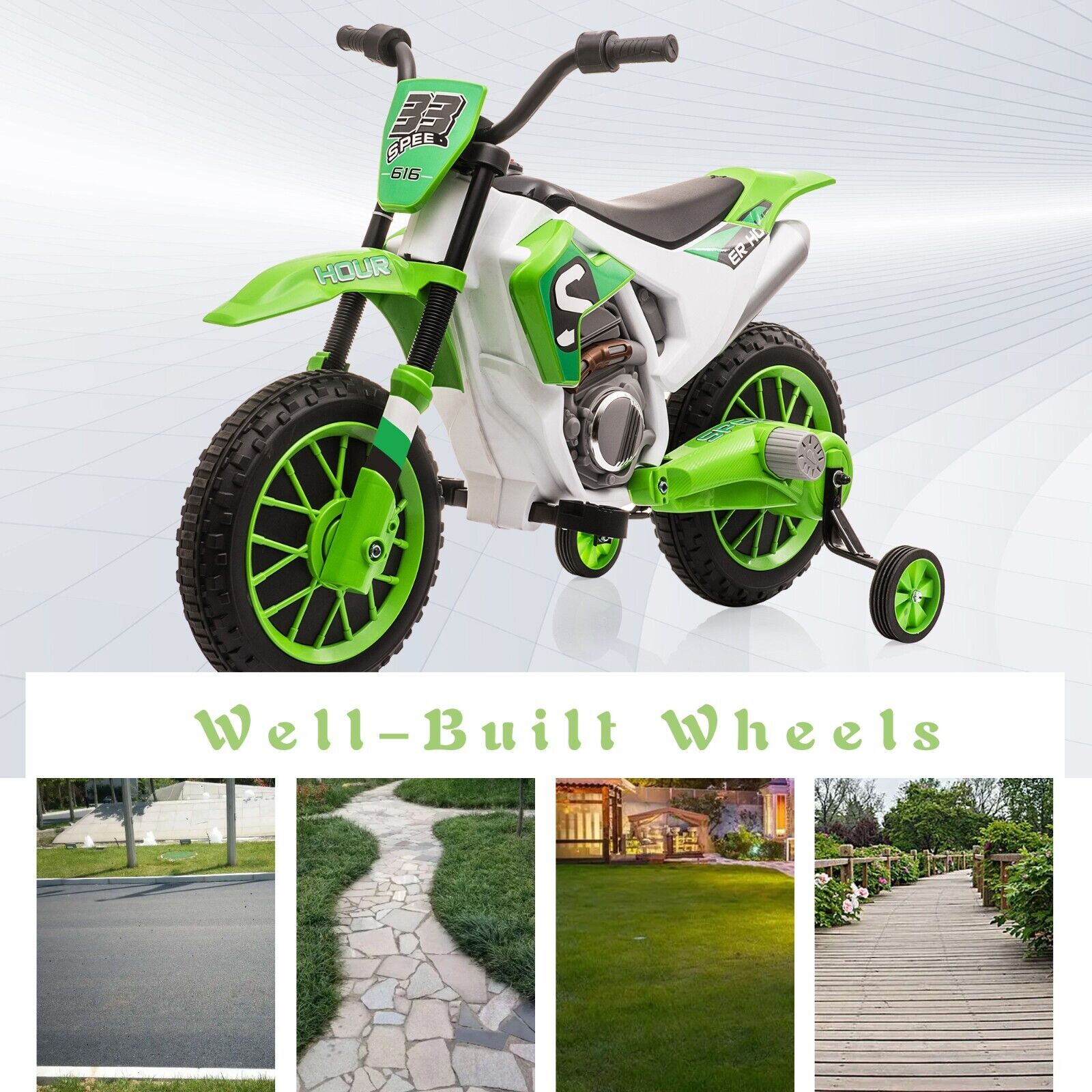 TOBBI Kids Electric Motorbike with Training Wheels - All-in-One Kid-Powered Ride