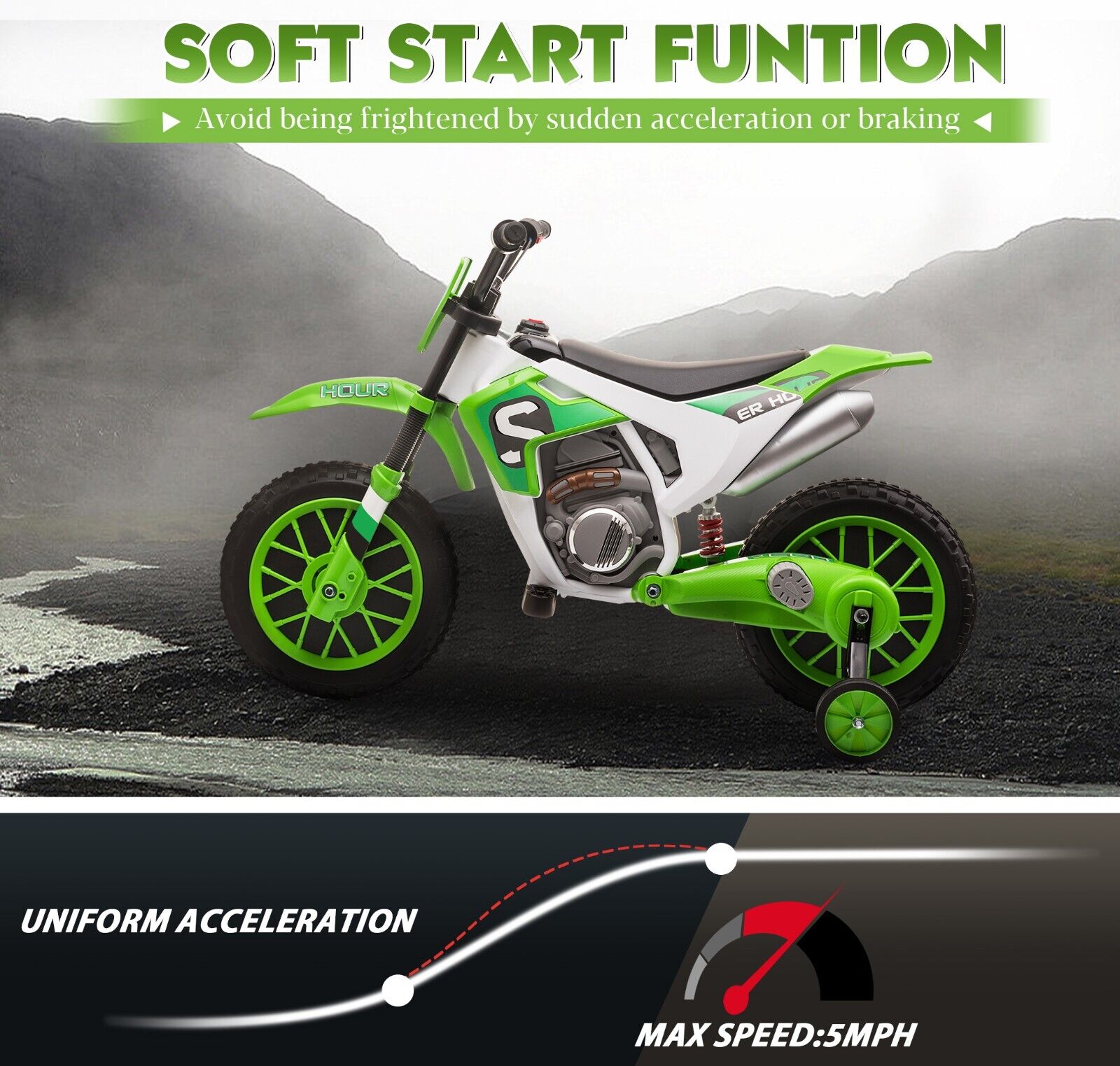 TOBBI Kids Electric Motorbike with Training Wheels - All-in-One Kid-Powered Ride