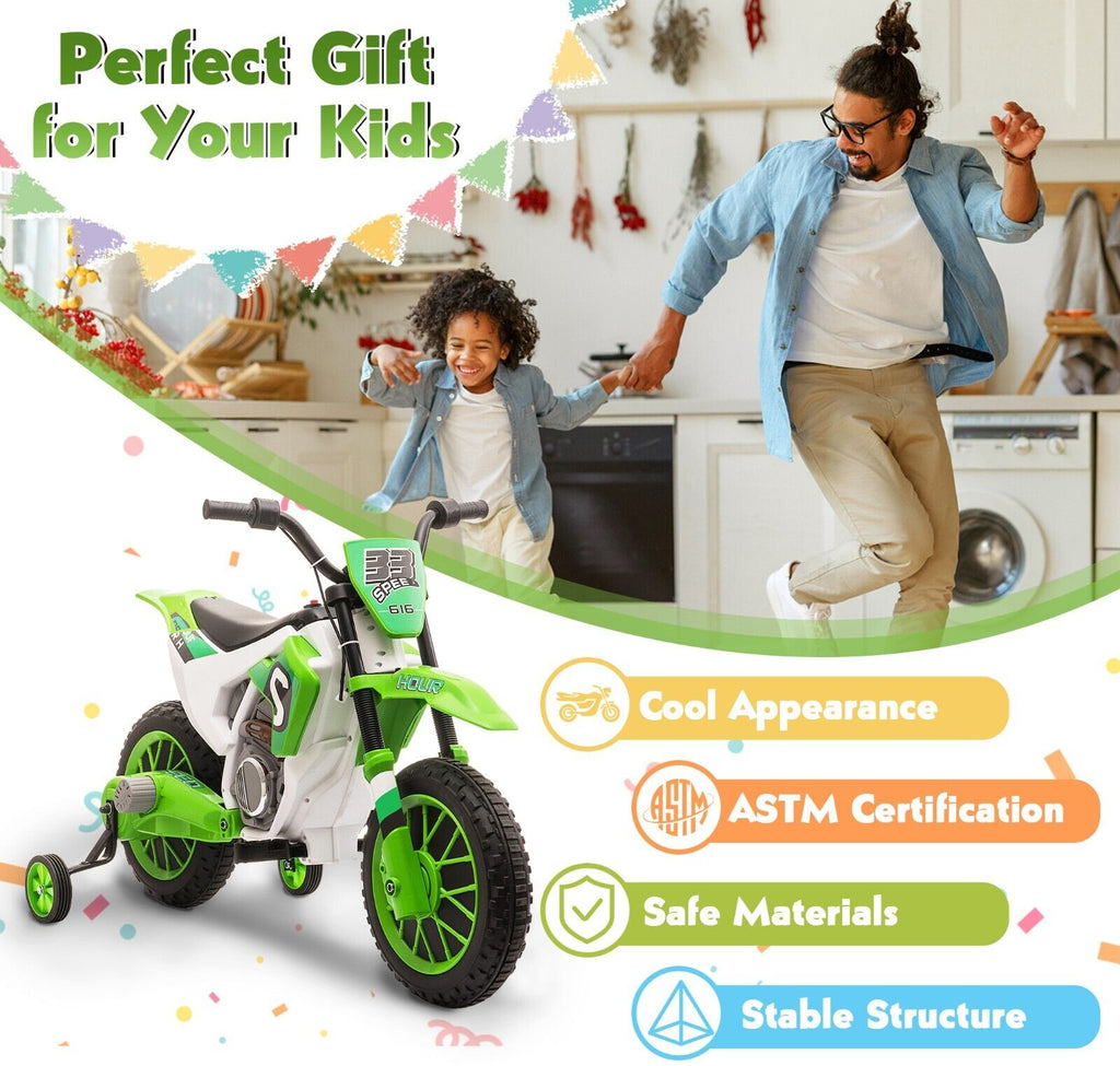 TOBBI Kids Electric Motorbike with Training Wheels - All-in-One Kid-Powered Ride