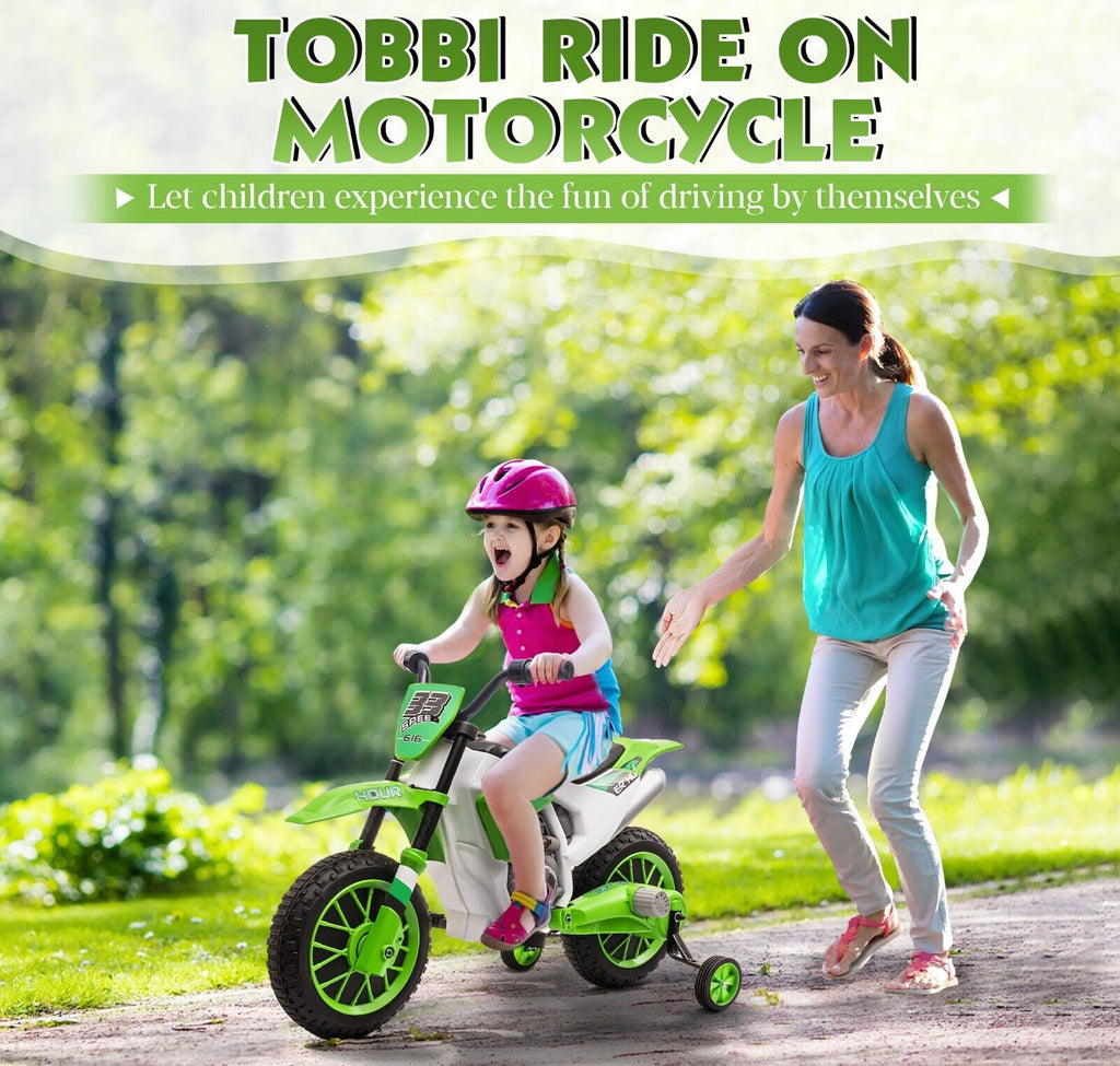 TOBBI Kids Electric Motorbike with Training Wheels - All-in-One Kid-Powered Ride