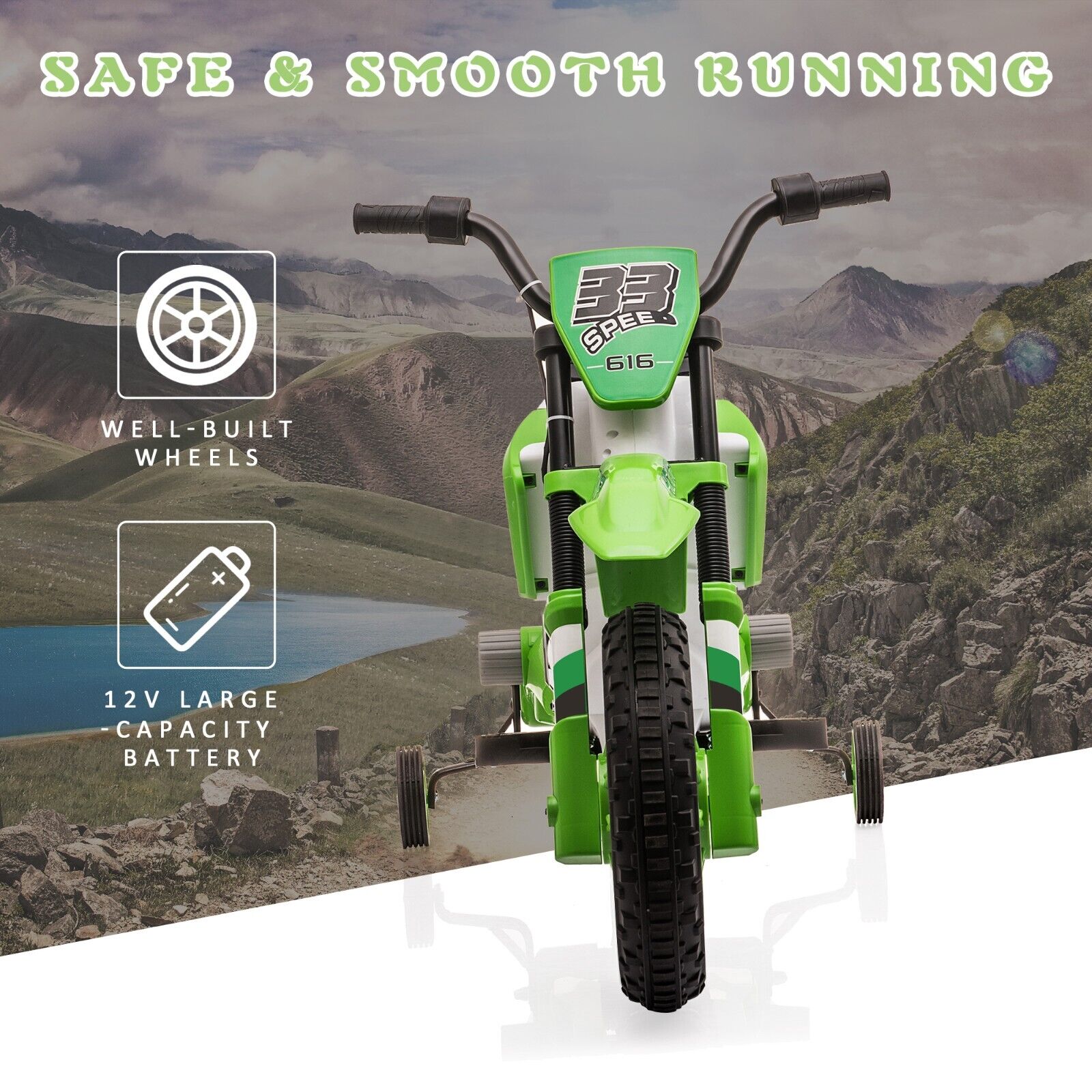 TOBBI Kids Electric Motorbike with Training Wheels - All-in-One Kid-Powered Ride