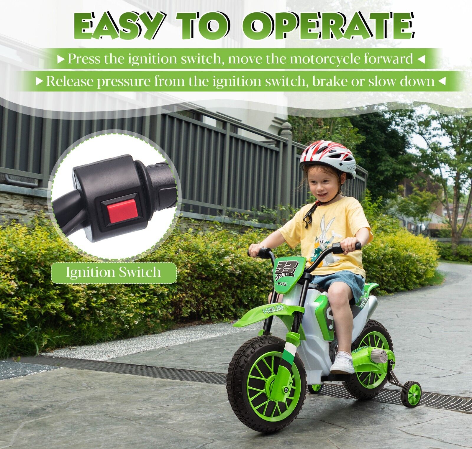 TOBBI Kids Electric Motorbike with Training Wheels - Fun and Safe Ride for Young Riders