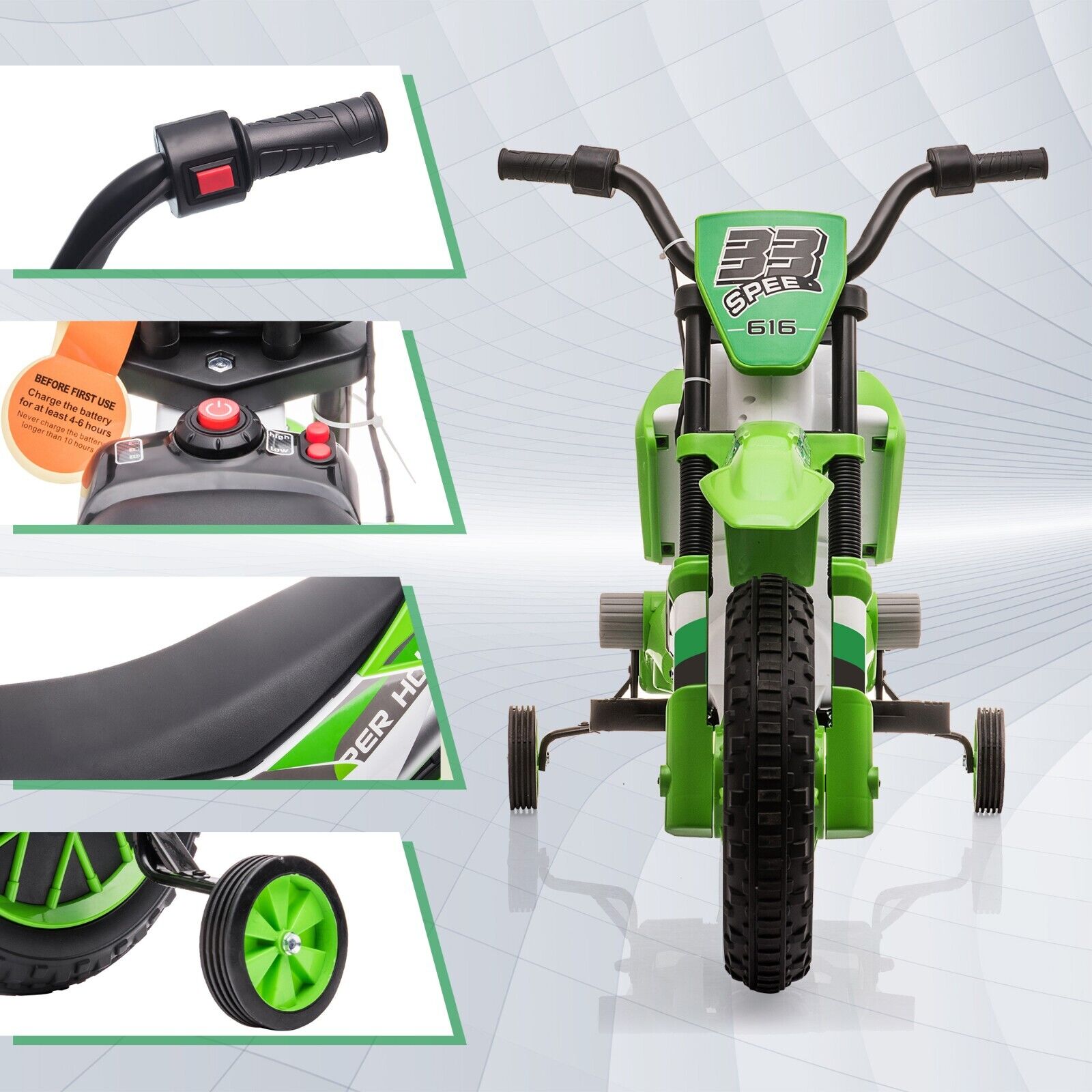 TOBBI Kids Electric Motorbike with Training Wheels - Perfect Gift for Young Riders