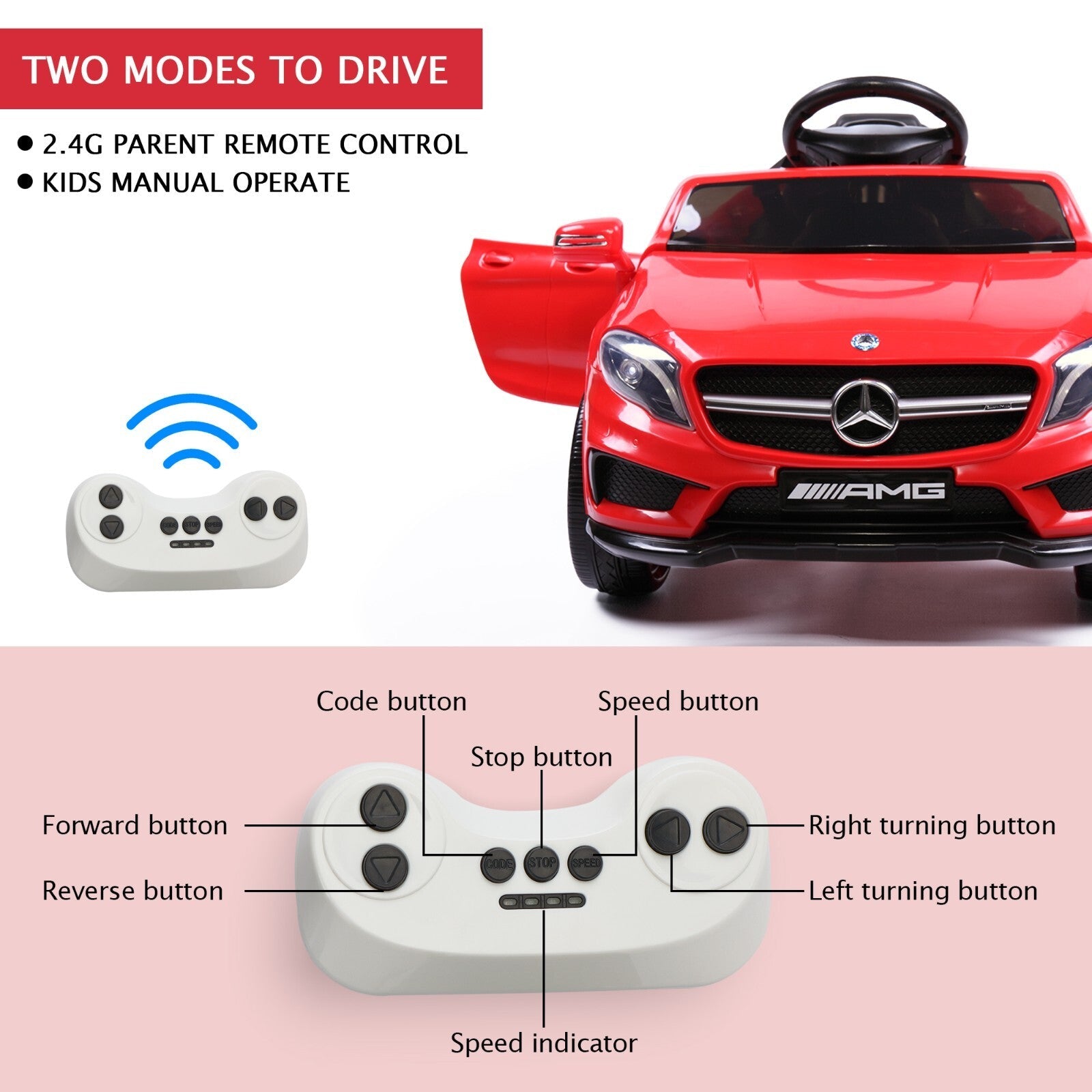 Kids Licensed Mercedes Benz Ride-On Car with 2.4G Remote Control - Red