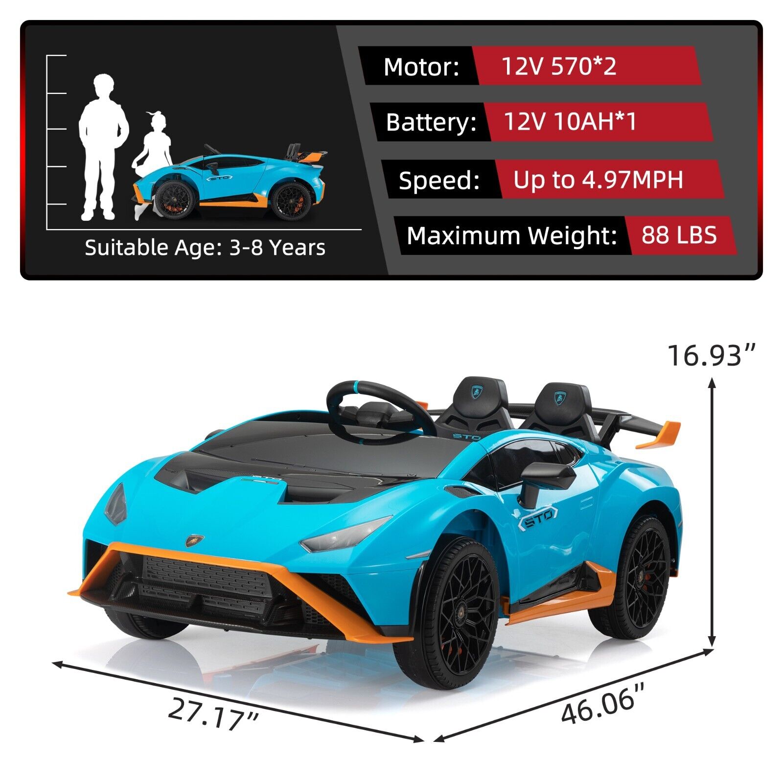TOBBI Licensed Lamborghini RC 12V Electric Ride-On Car for Kids