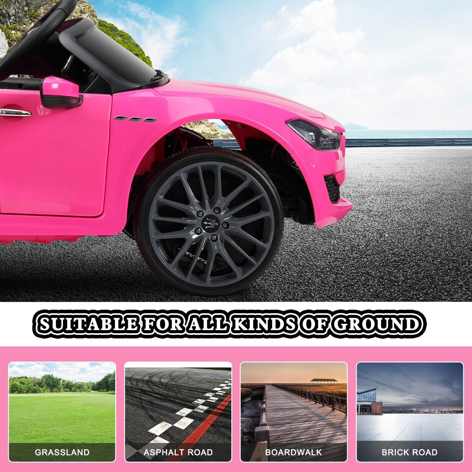 TOBBI Pink Licensed Maserati Gbili Kids Ride on Toy 12V Battery Powered Car with Remote Control