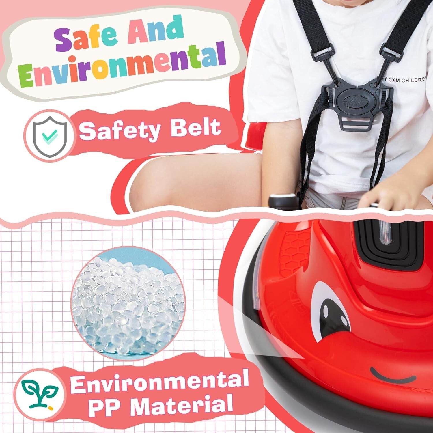360° Spinning Ride-On Bumper Car for Kids with Remote Control and LED Lights, Red