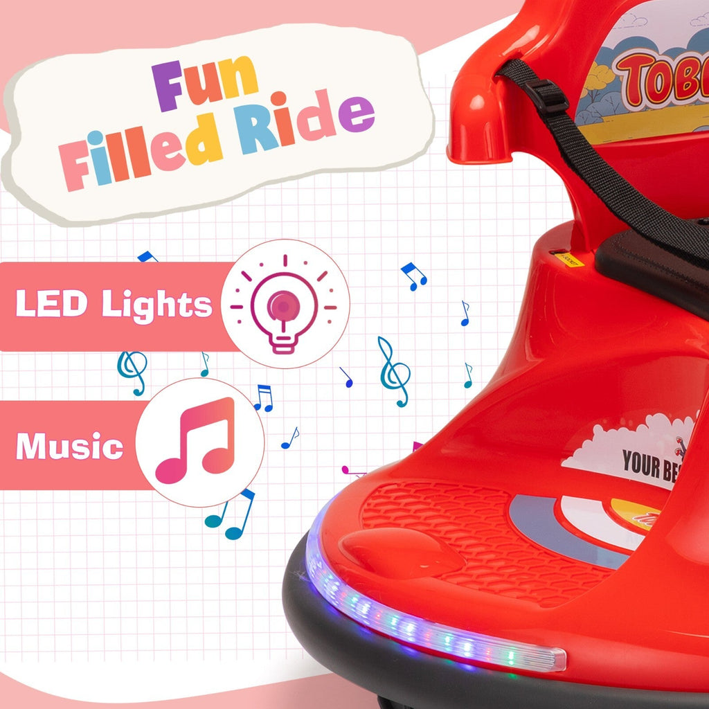 360° Spinning Ride-On Bumper Car for Kids with Remote Control and LED Lights, Red