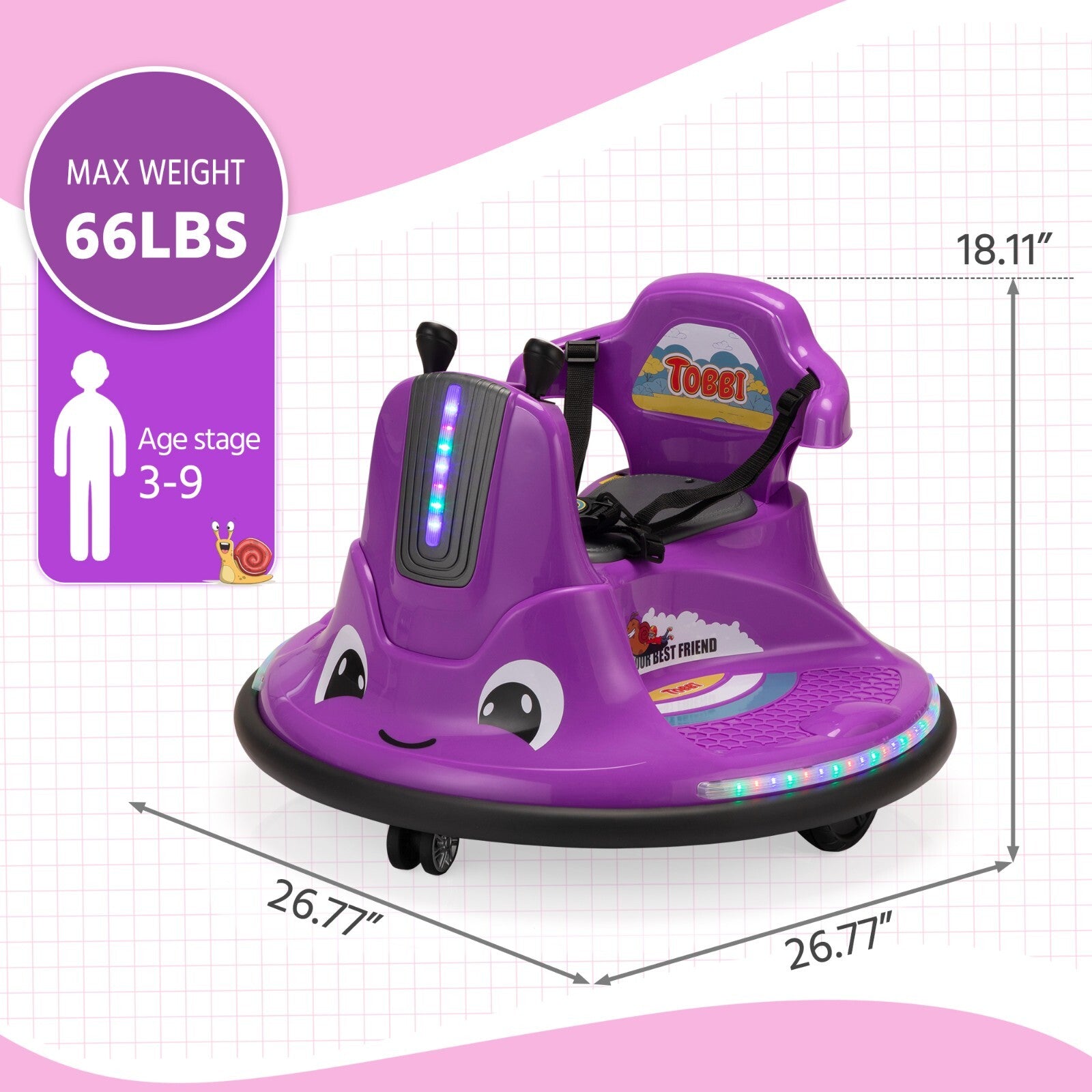 12V Electric Snail Bumper Ride-On Toy Car Battery Powered for Kids