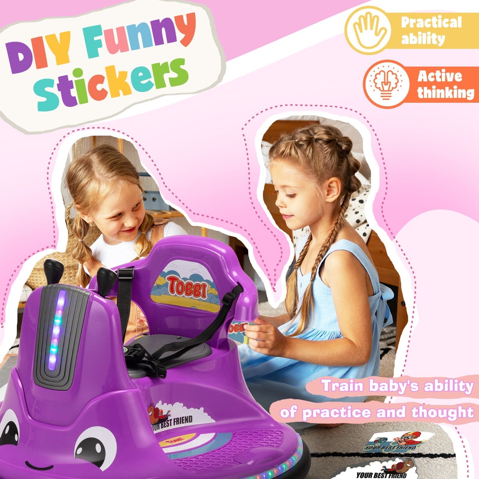 12V Electric Snail Bumper Ride-On Toy Car Battery Powered for Kids