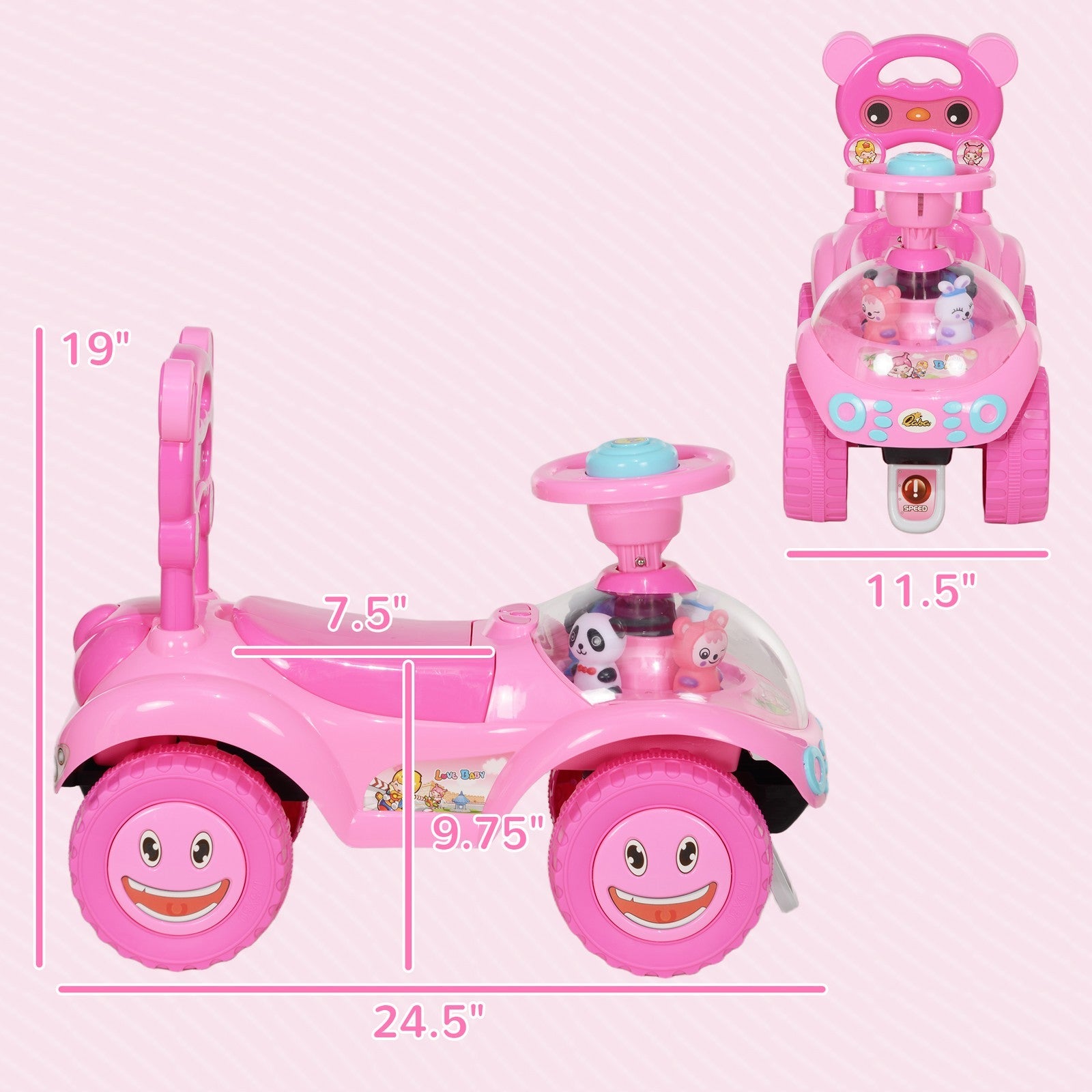 Toddler Push Ride-On Foot-to-Floor Sliding Car for Kids Pink