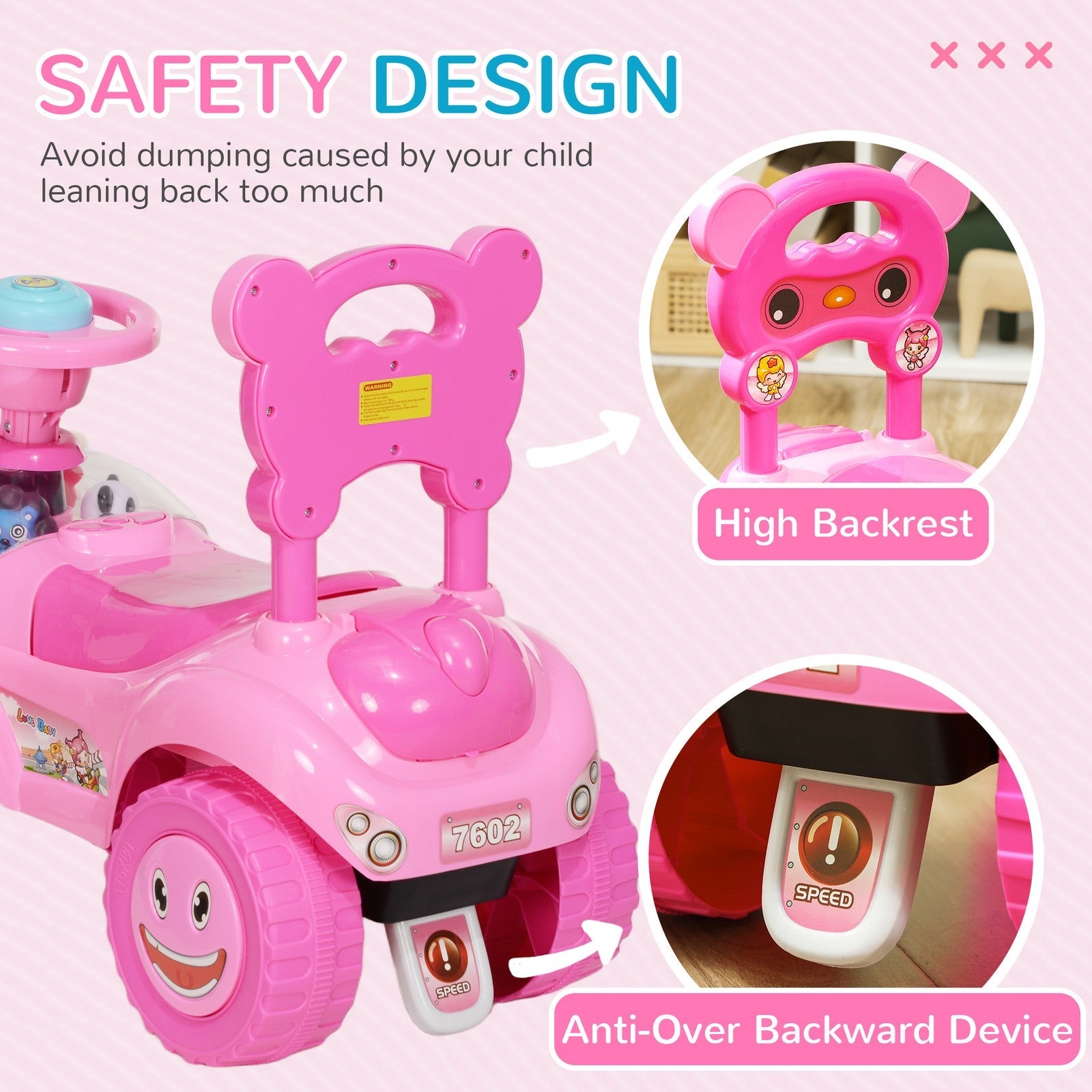 Toddler Push and Ride Foot-to-Floor Sliding Car for Kids Pink
