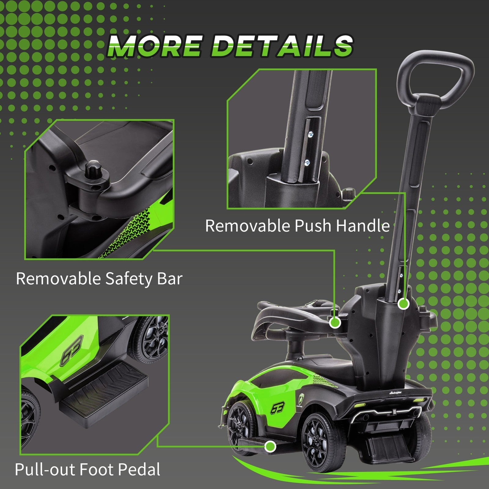 Green Toddler Push and Walking Car Stroller for Ages 1-3