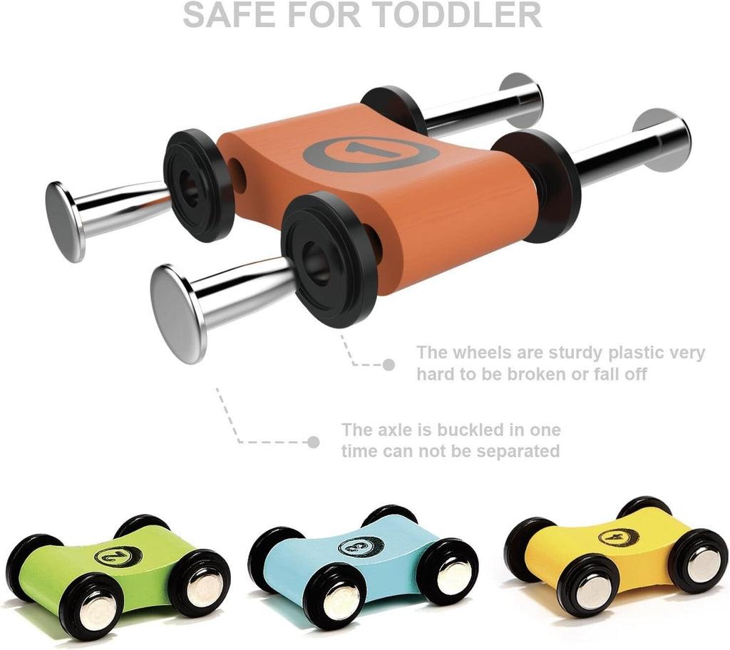 Toddler Race Track Toy with 4 Wooden Cars Montessori Learning Playset