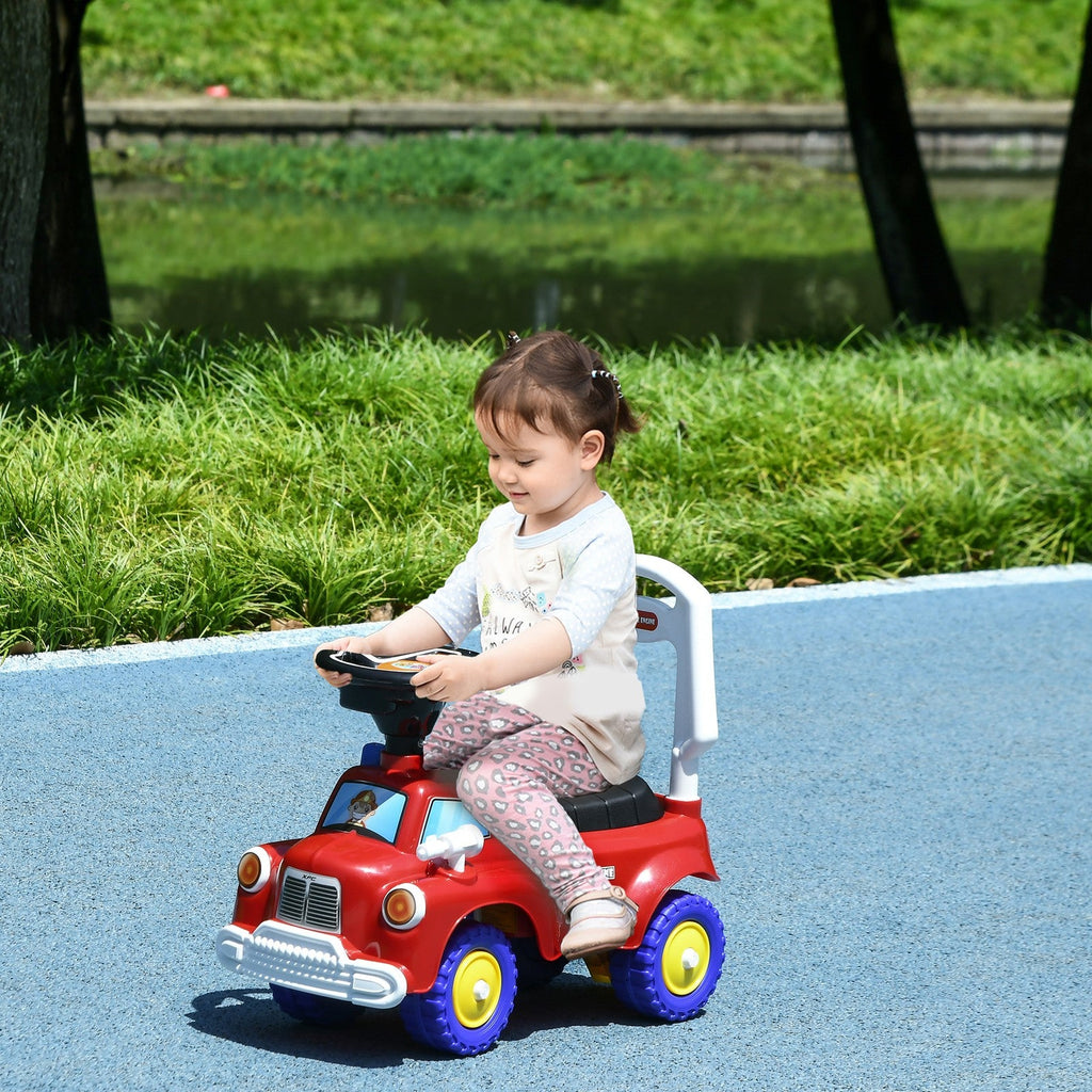 Toddler Ride-On Fire Truck with Music, Horn, and Under-Seat Storage in Red