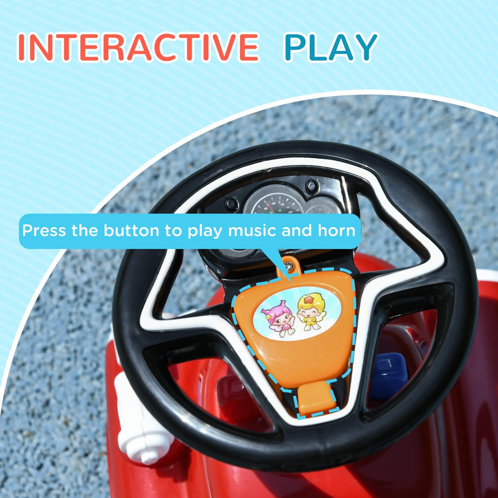 Toddler Ride-On Fire Truck with Music, Horn, and Under-Seat Storage in Red
