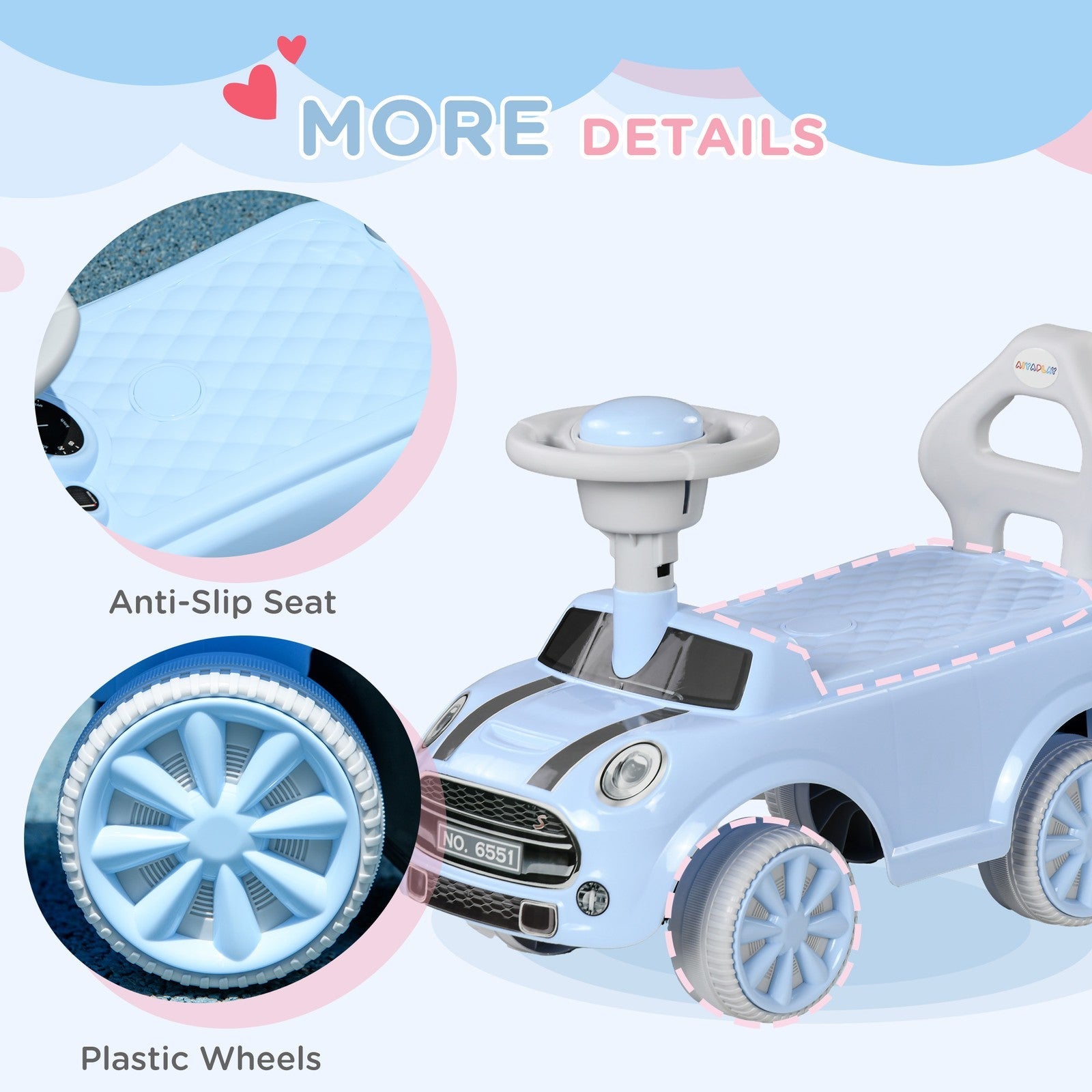 Toddler Ride-On Foot-to-Floor Sliding Car Toy in Light Blue