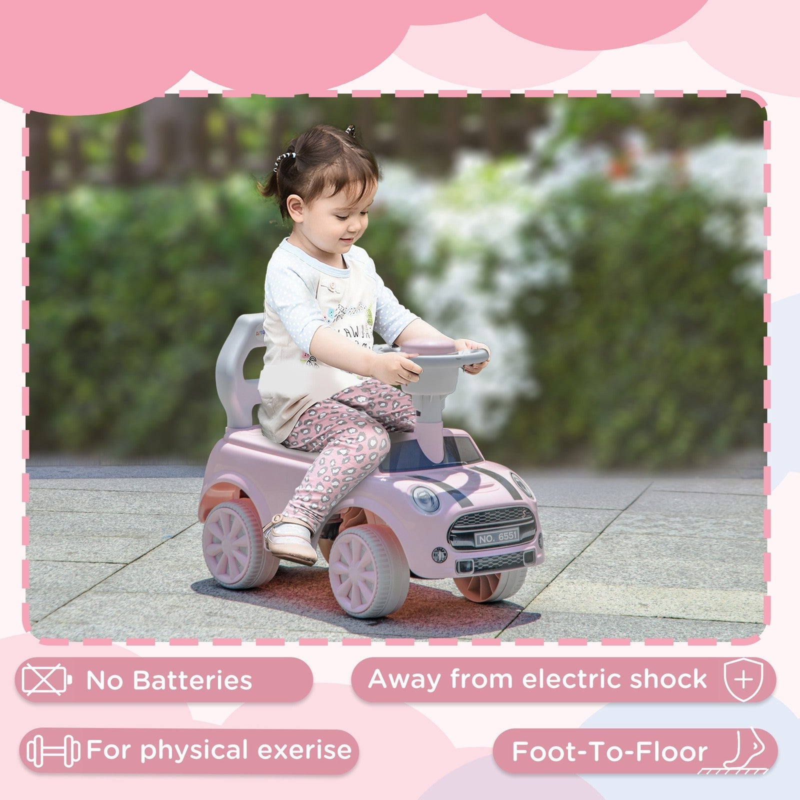 Toddler Ride-On Foot-to-Floor Sliding Car Toy in Pink