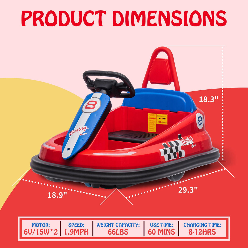 Toddler and Kids Ride-On Bumper Car with 360° Spin, 2 Speeds, Safety Belts, and Lights