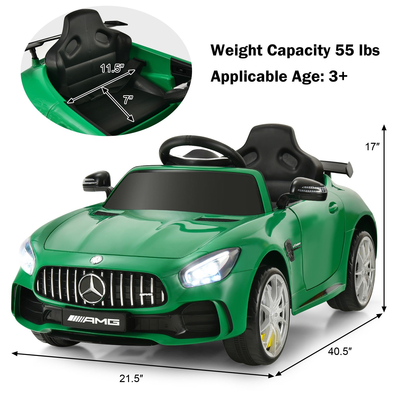 12V Electric Ride-On Car for Kids Licensed Mercedes-Benz GTR Battery Powered