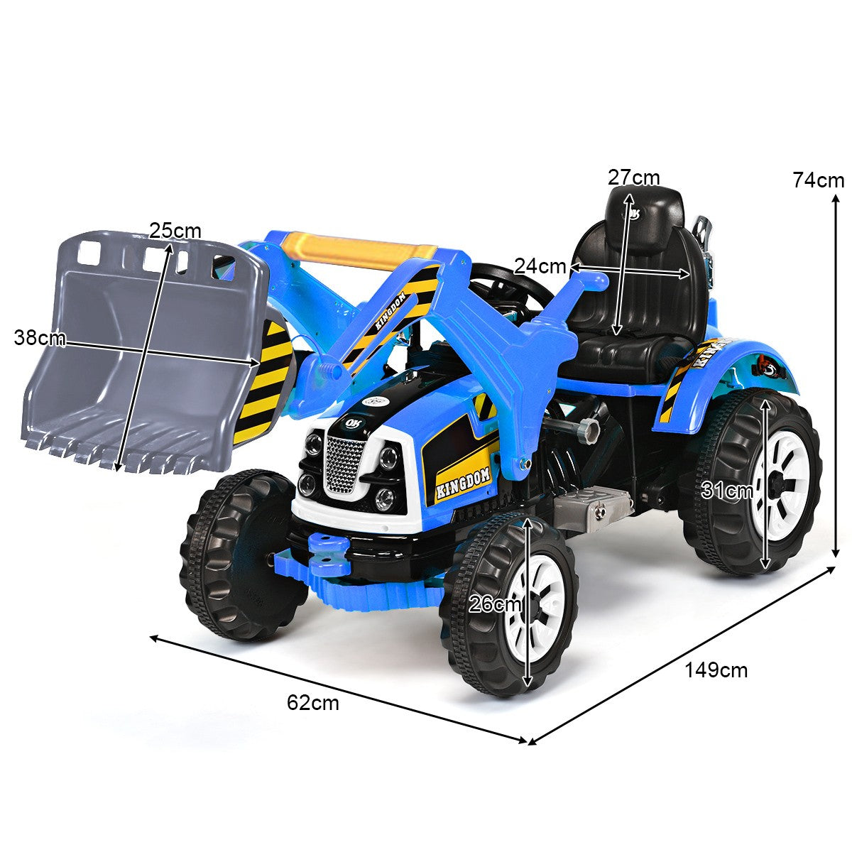 Kids Electric Ride-On Excavator Truck with Front Loader and Digger Scooter