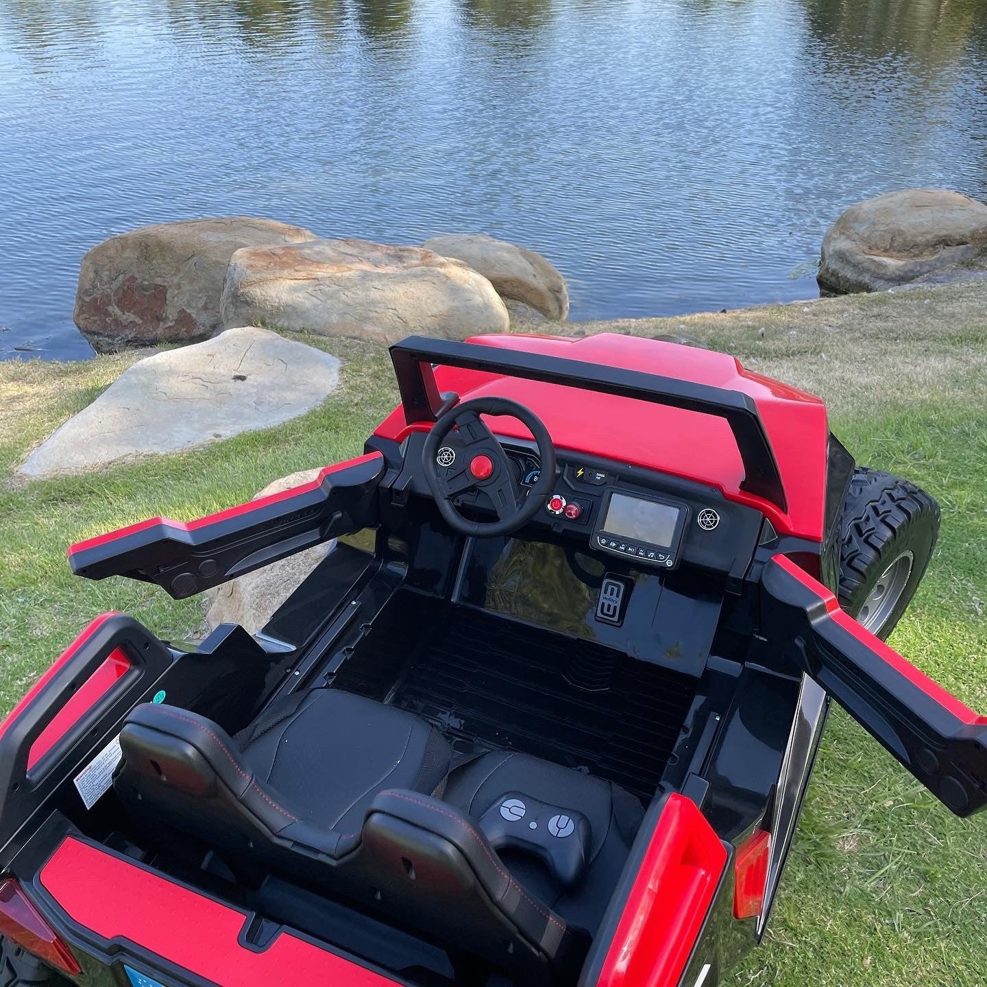 24V XL 4x4 Ride-On Buggy with Rubber Tires and Remote Control for Ages 1-10, Red