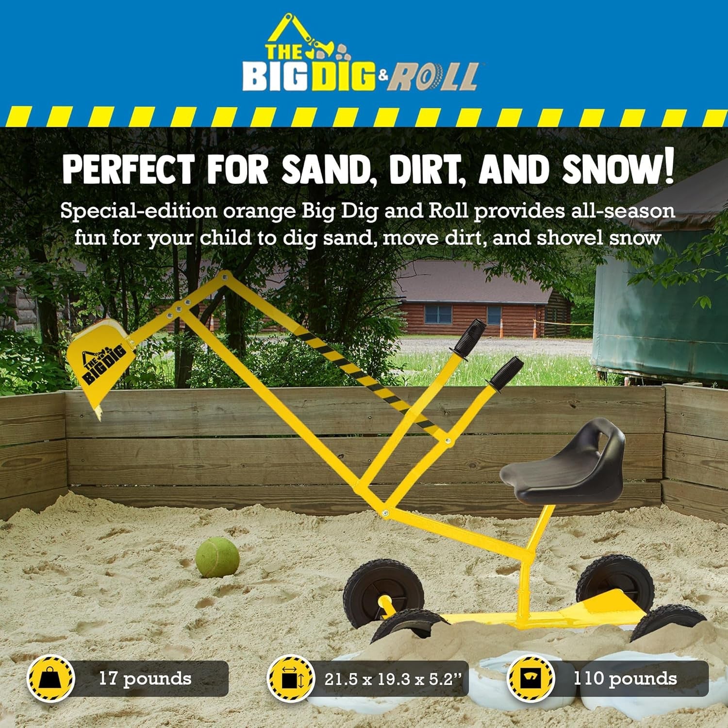 Ride-On Excavator Sand Digger with 360° Rotating Base for Kids Ages 3 and Up, Yellow