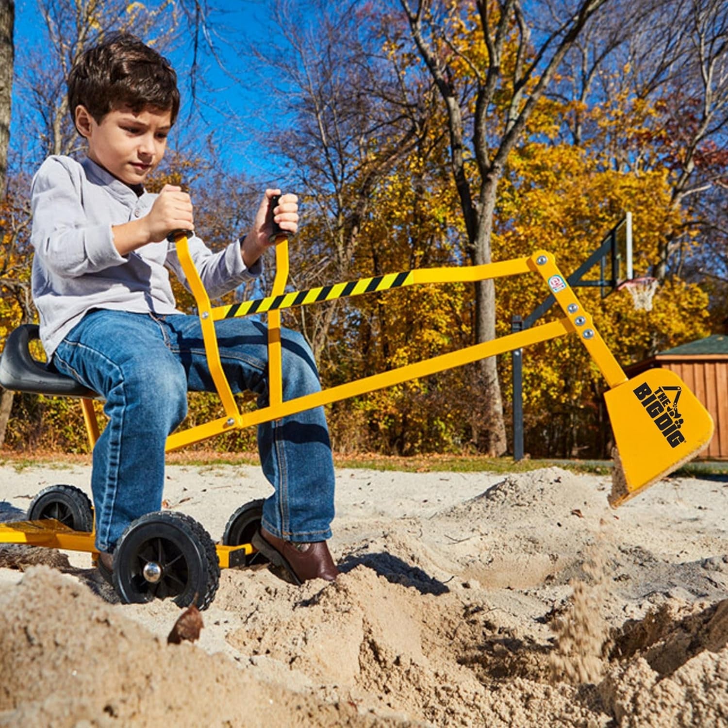 Kids Ride-On Excavator Sand Digger with 360° Rotating Base, Ages 3 and Up, Yellow