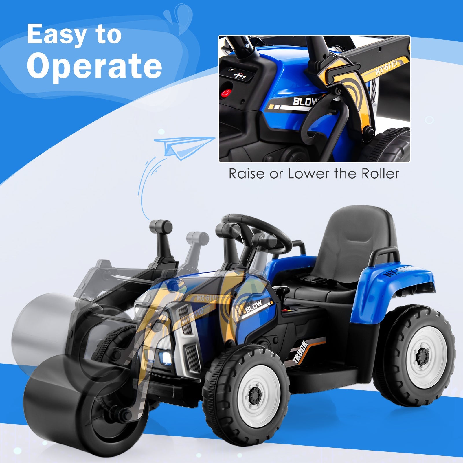 12V Electric Tractor with Remote Control, Music, and LED Lights for Kids