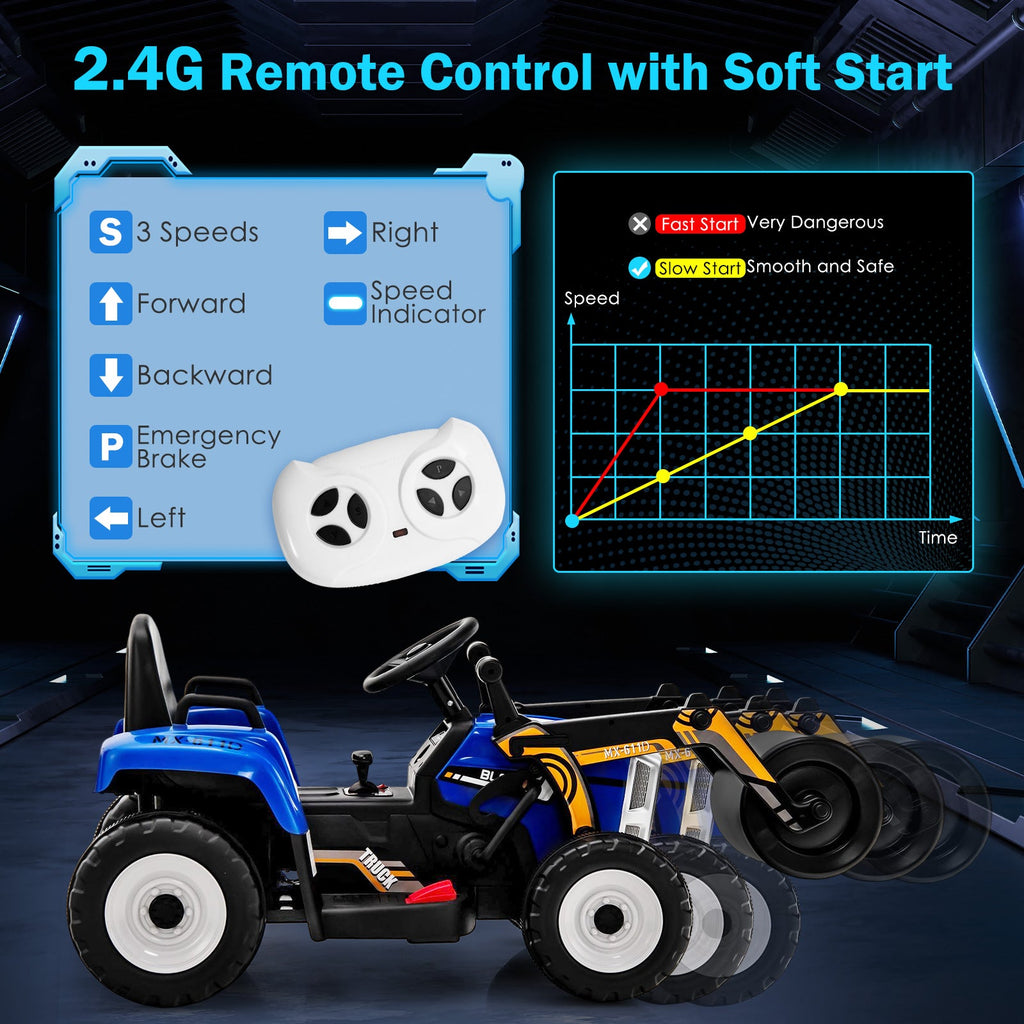 12V Electric Tractor with Remote Control, Music, and LED Lights for Kids