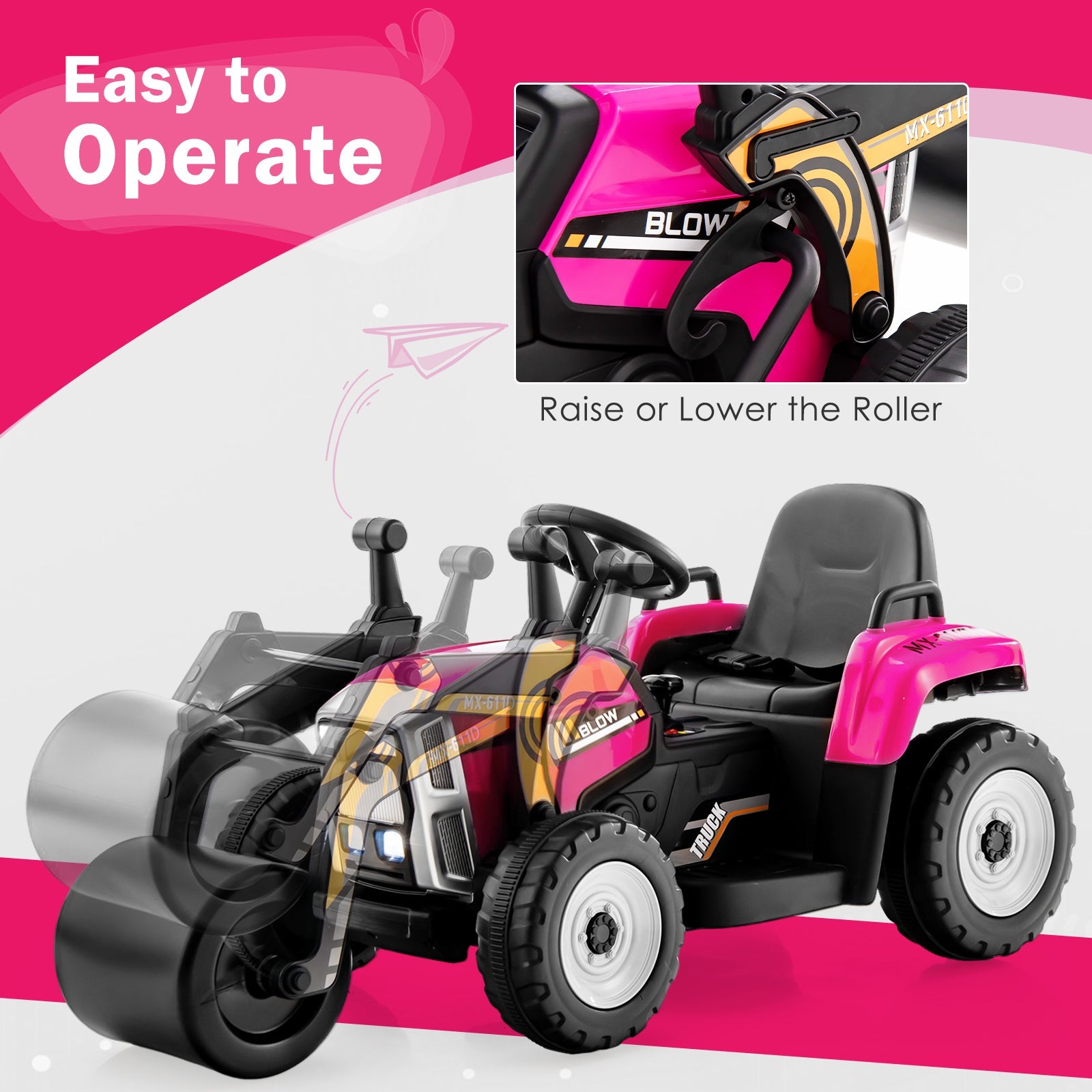 12V Electric Tractor with Remote Control, Music, and LED Lights for Kids