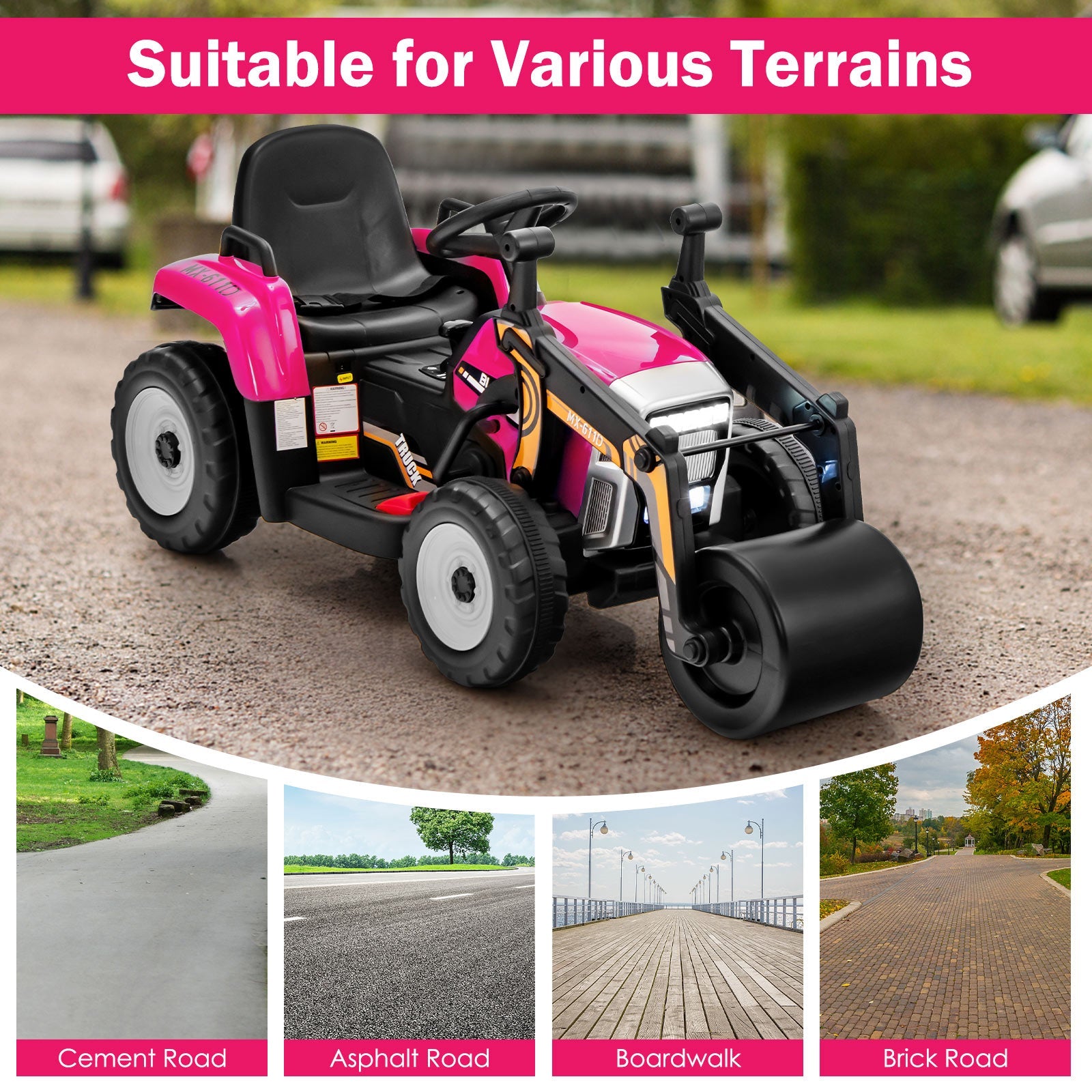 12V Electric Tractor with Remote Control, Music, and LED Lights for Kids