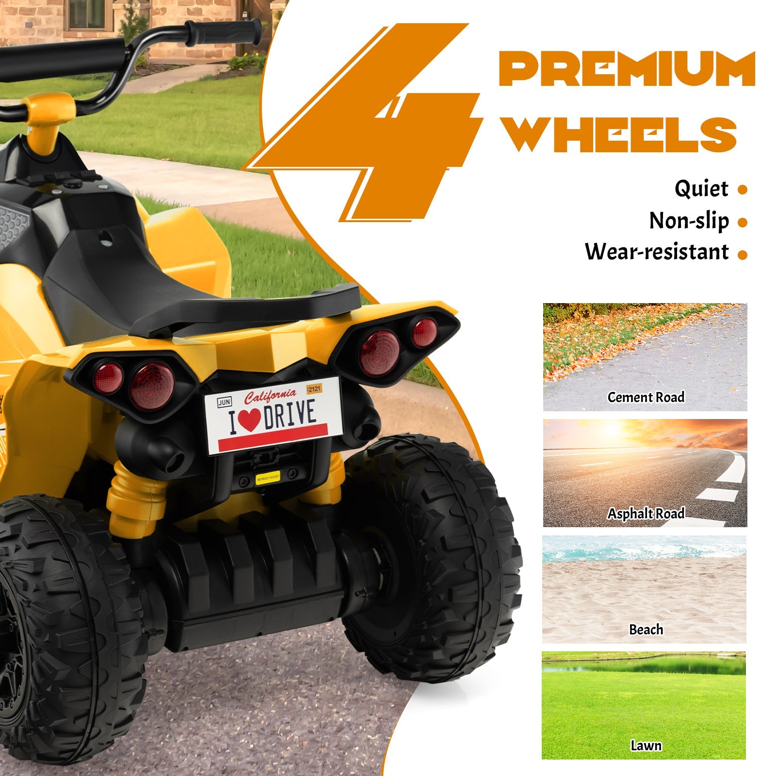 ATV-Inspired 12V Battery Powered Ride-on Toy Car for Kids in Eye-Catching Colors