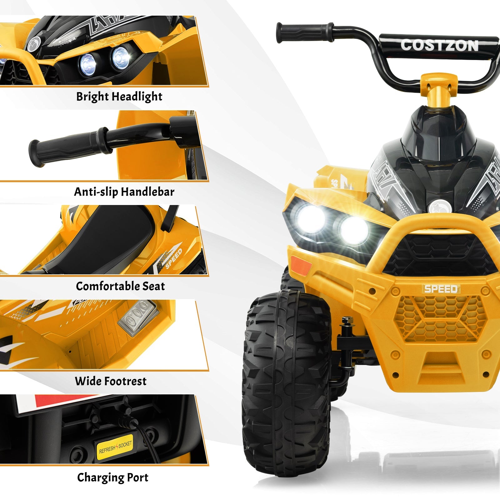 ATV-Inspired 12V Battery Powered Ride-on Toy Car for Kids in Eye-Catching Colors