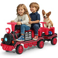 12V Two-Seater Electric Ride-On Train for Kids with Music and Lights, Red/Blue