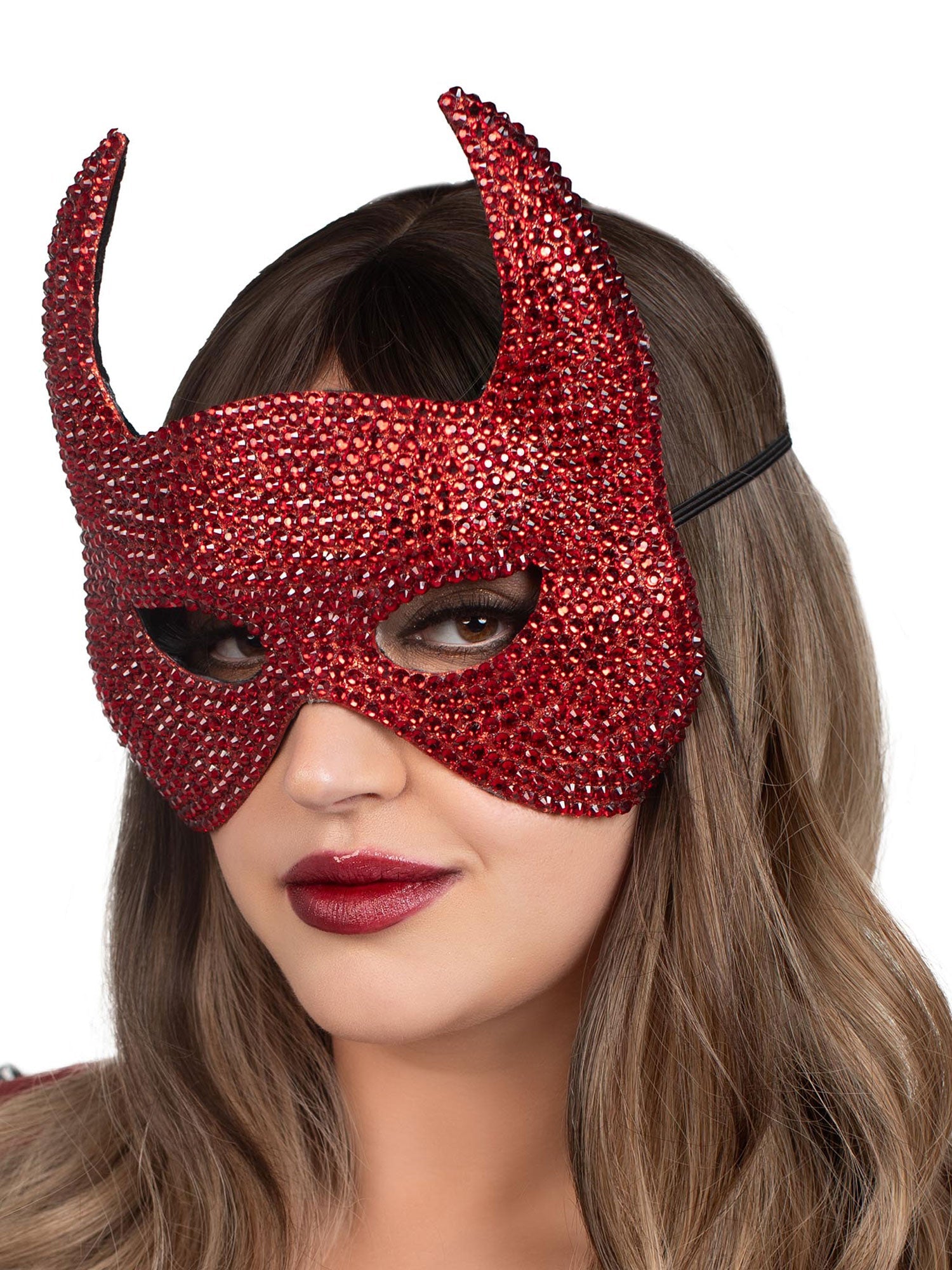 Rhinestone Devil Mask - Red (One Size)
