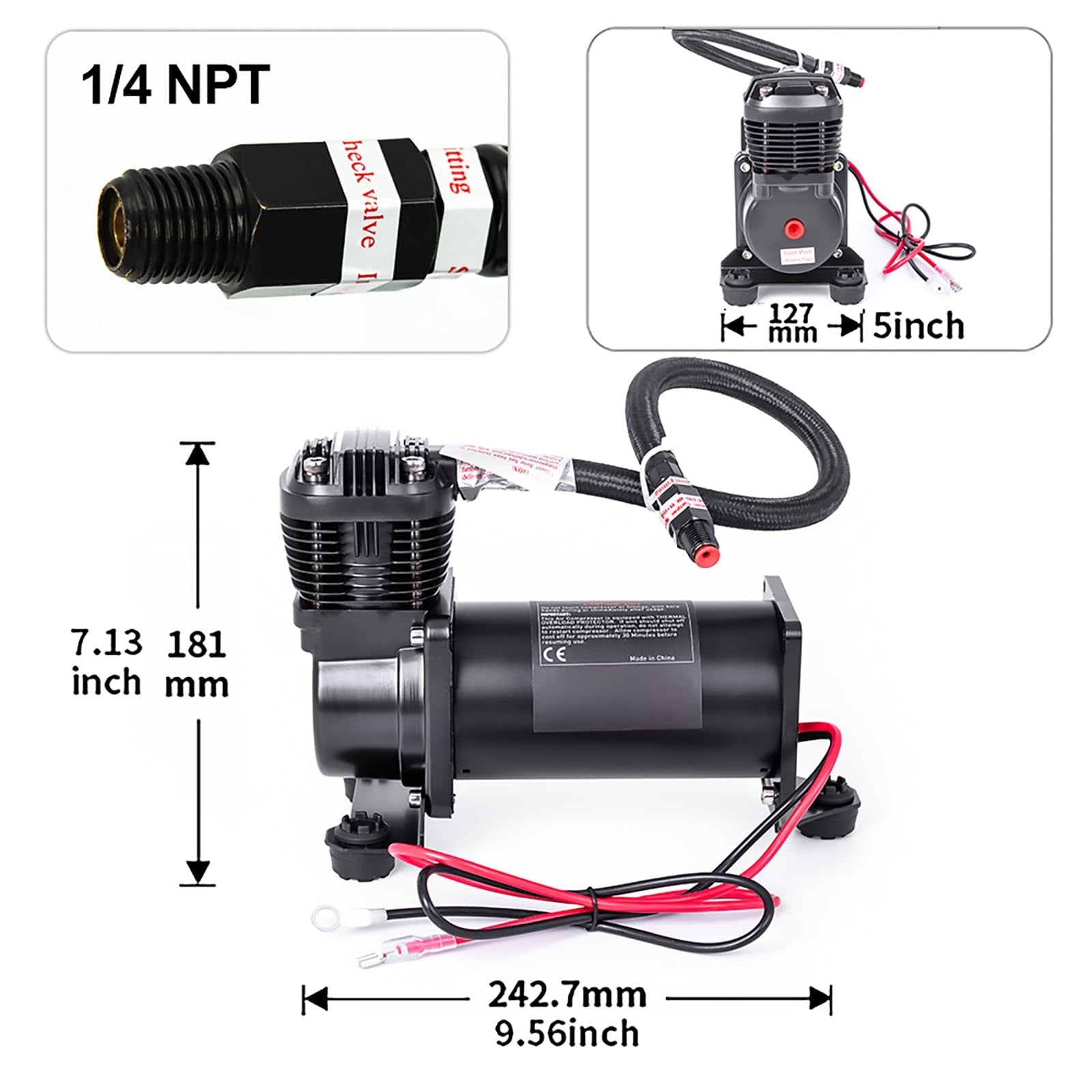 Quiet 300 PSI Air Compressor 1/4 NPT Super Silent 69dB for Truck, Car, and Train Use