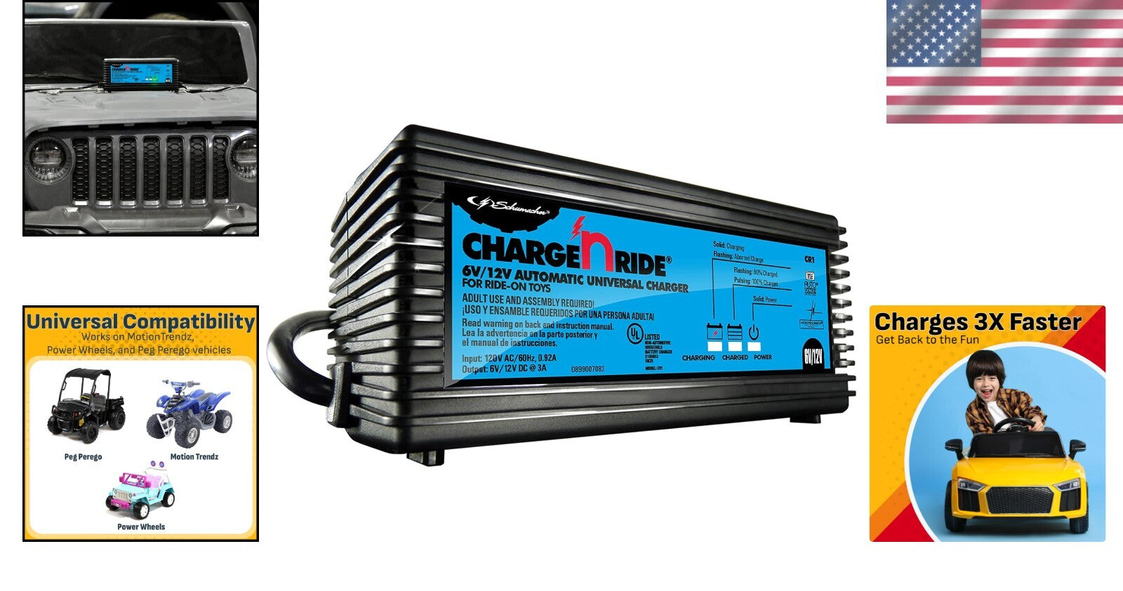 Universal Battery Maintainer for Ride-On Toys with Quick Connect and LED Status Indicator
