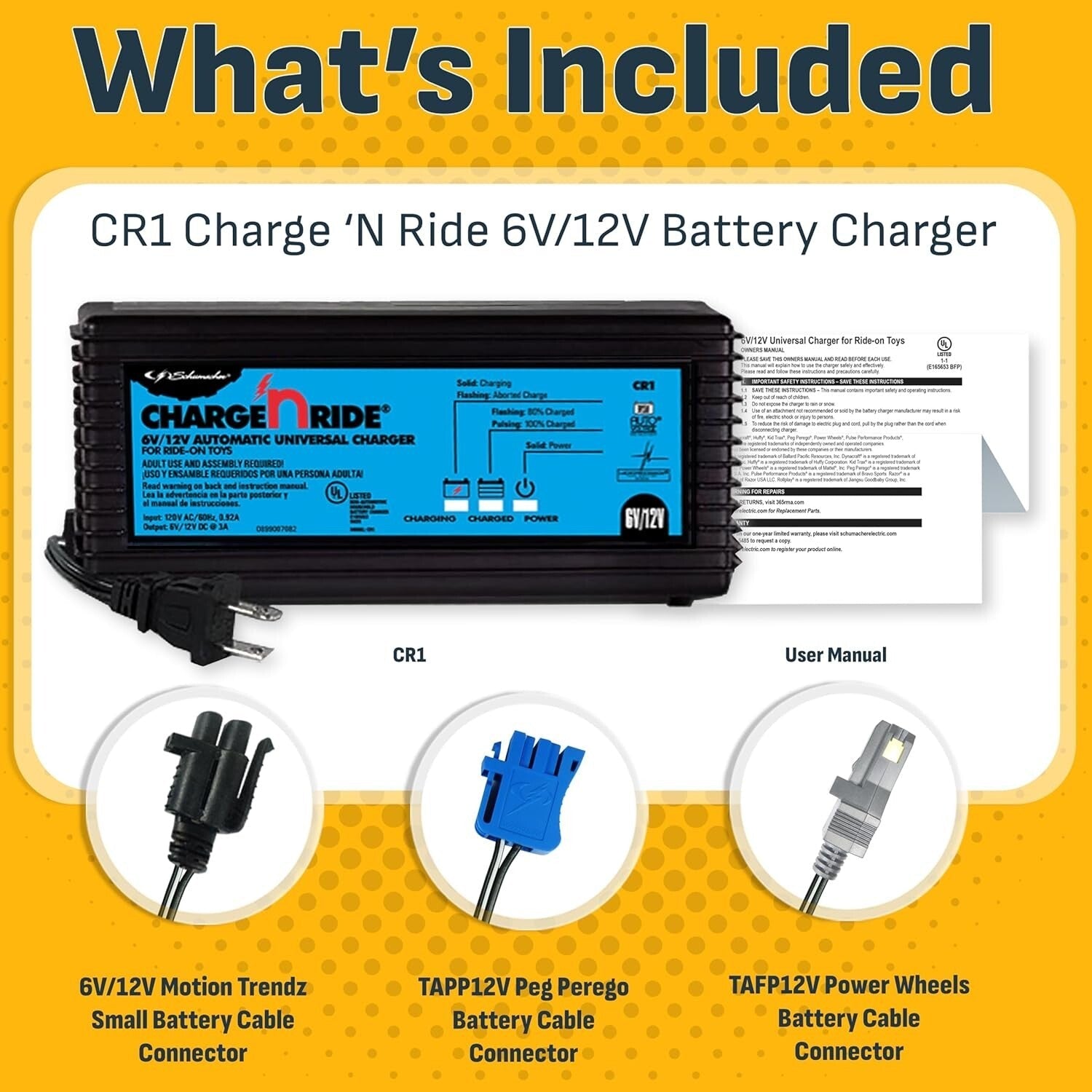 Universal Battery Maintainer for Ride-On Toys with Quick Connect and LED Status Indicator
