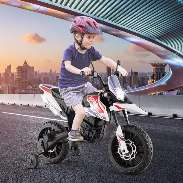 12V Electric Kids Dirt Bike with Training Wheels and Music for Off-Road Riding